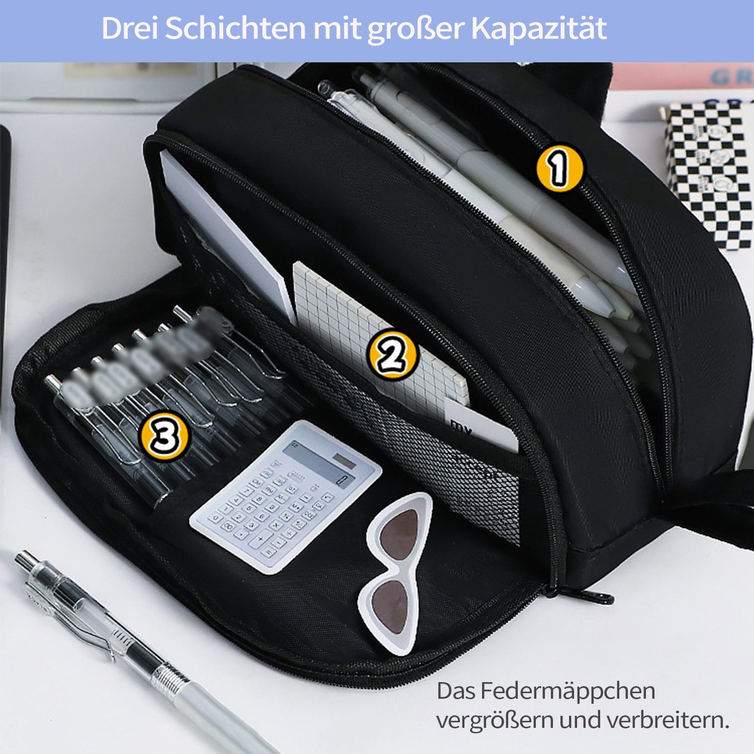 Refttenw Federmäppchen Stiftemäppchen aus Canvas mit süßem Katzenmotiv,mit 3 Fächer