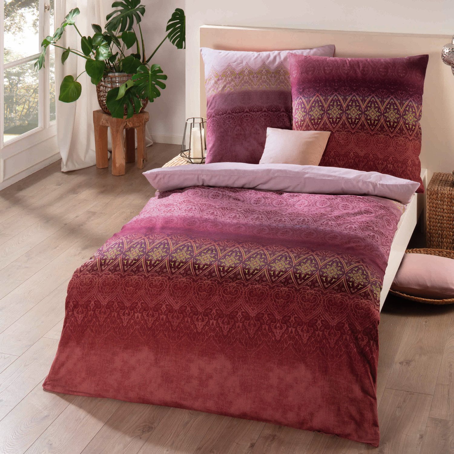 Kaeppel Bettwäsche Bettwäsche Kaeppel Biber 133-555 Crystal aubergine Ornamente 135x200, Feinbiber, 2 teilig