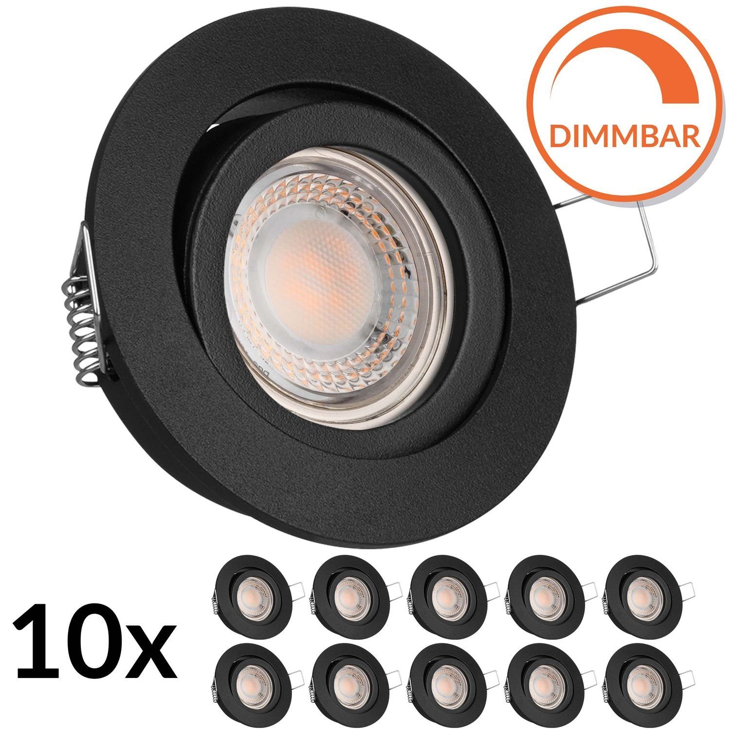 LEDANDO LED Einbaustrahler 10er LED in extra LEDA Set schwarz flach mit von LED Einbaustrahler 5W