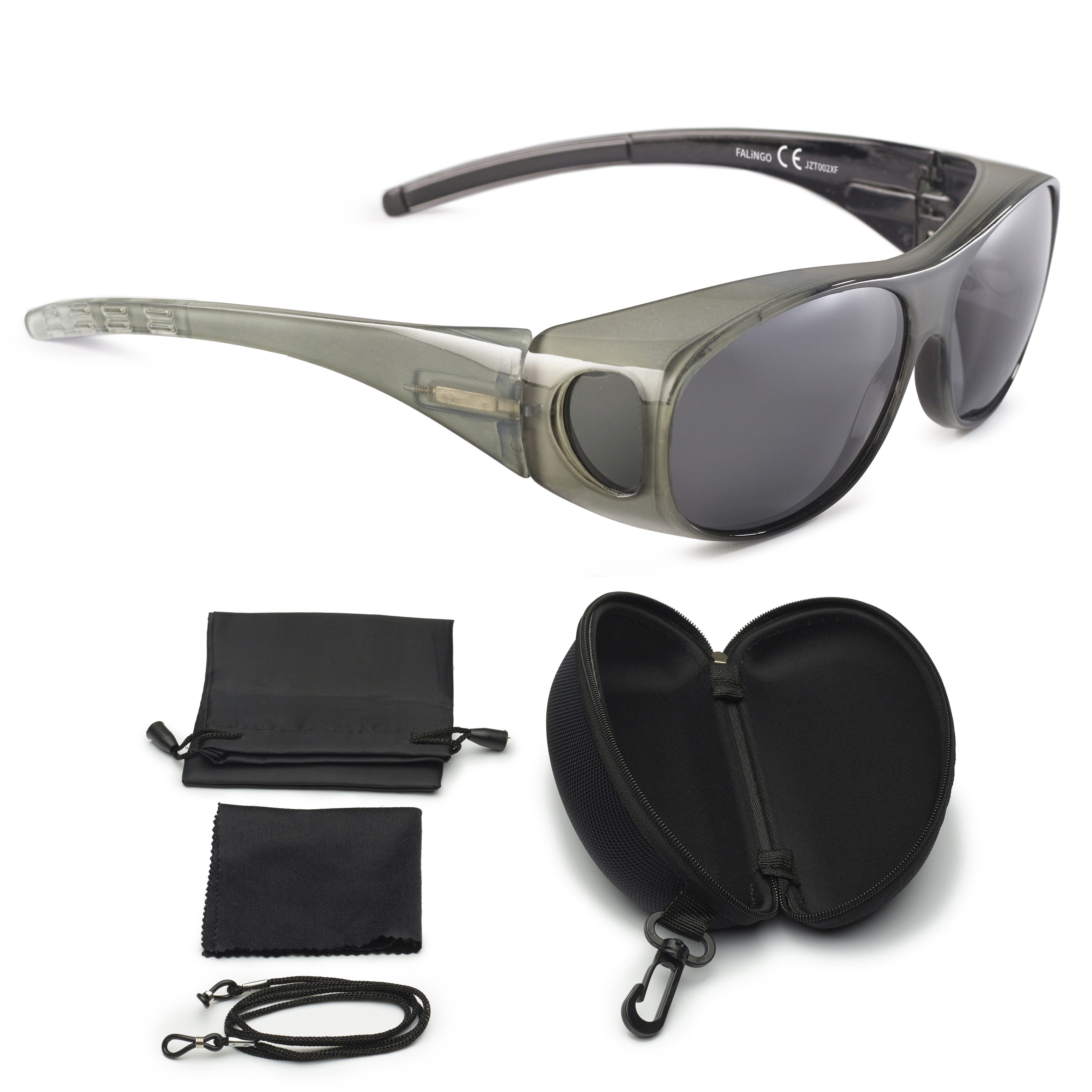 FALINGO Sonnenbrille Überzieh Sonnenbrille Überziehbrille FLEXI EDITION polarisiert UV400 Dank flexibler Bügel für alle Kopfgrößen geeignet