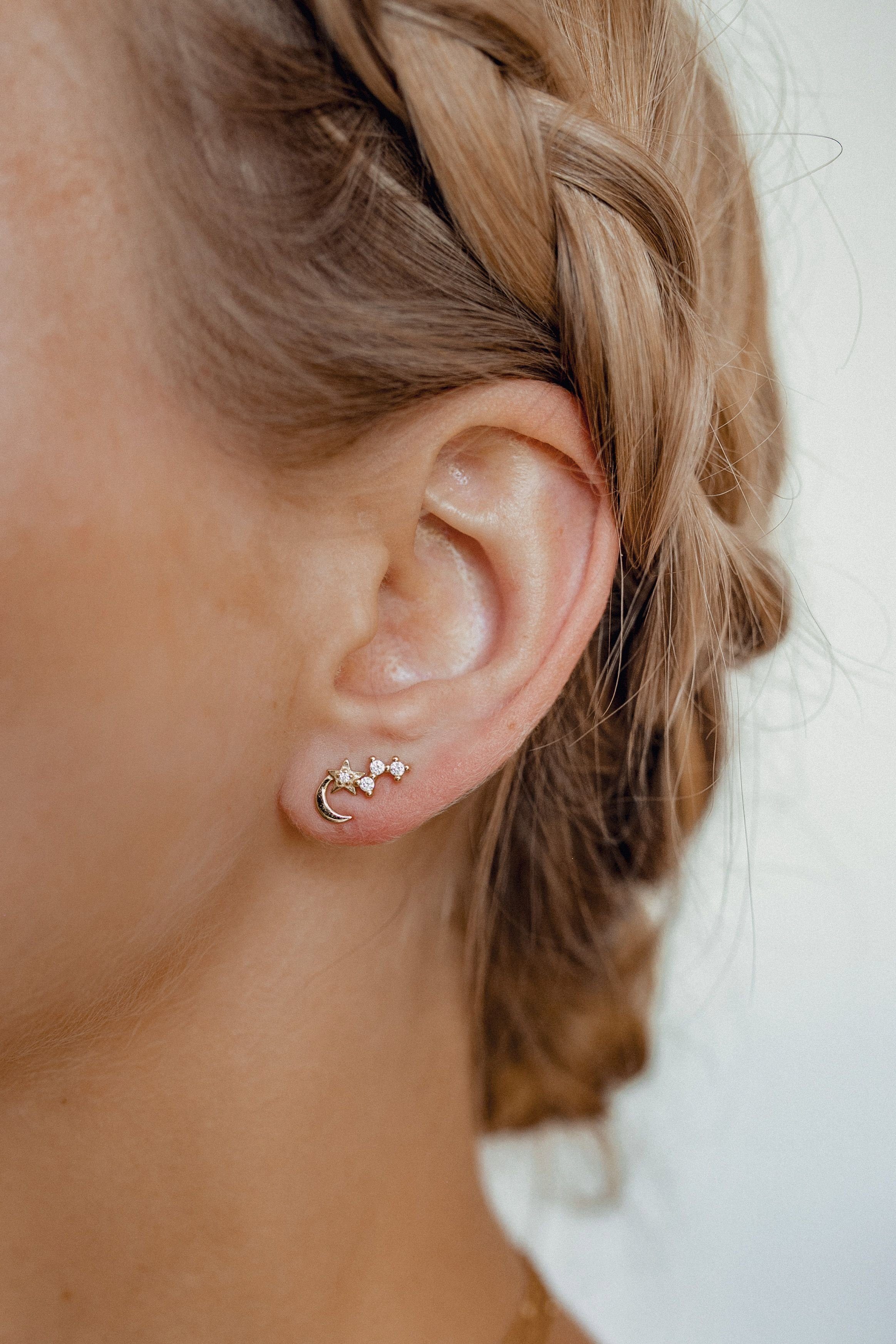 Hey Happiness Paar Ohrstecker Silber Mond Stern Zirkonia klein, 18K vergold günstig online kaufen