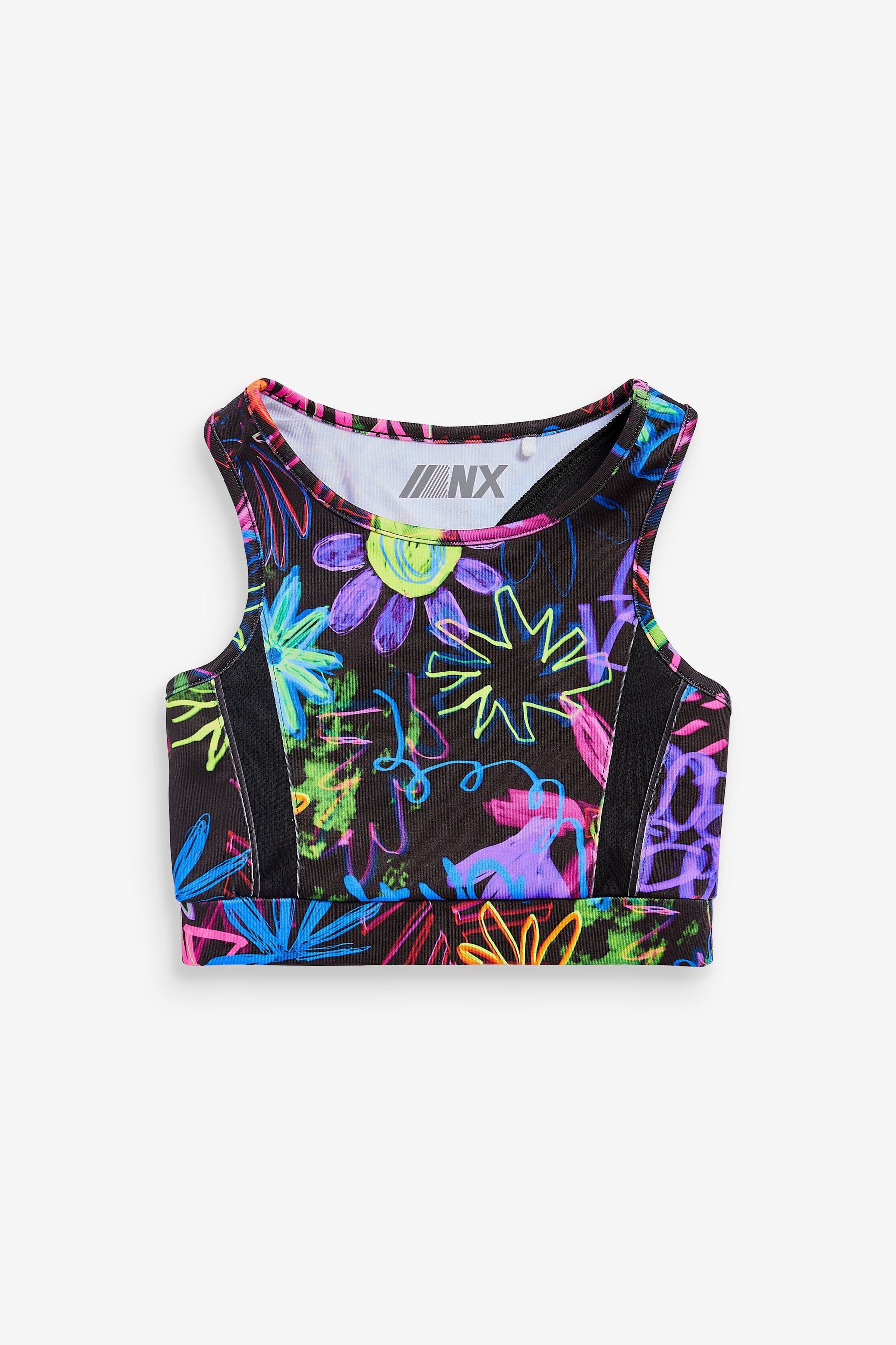 Next Crop-Top Kurzes Sport-Top (1-tlg) Black Bright Graffiti