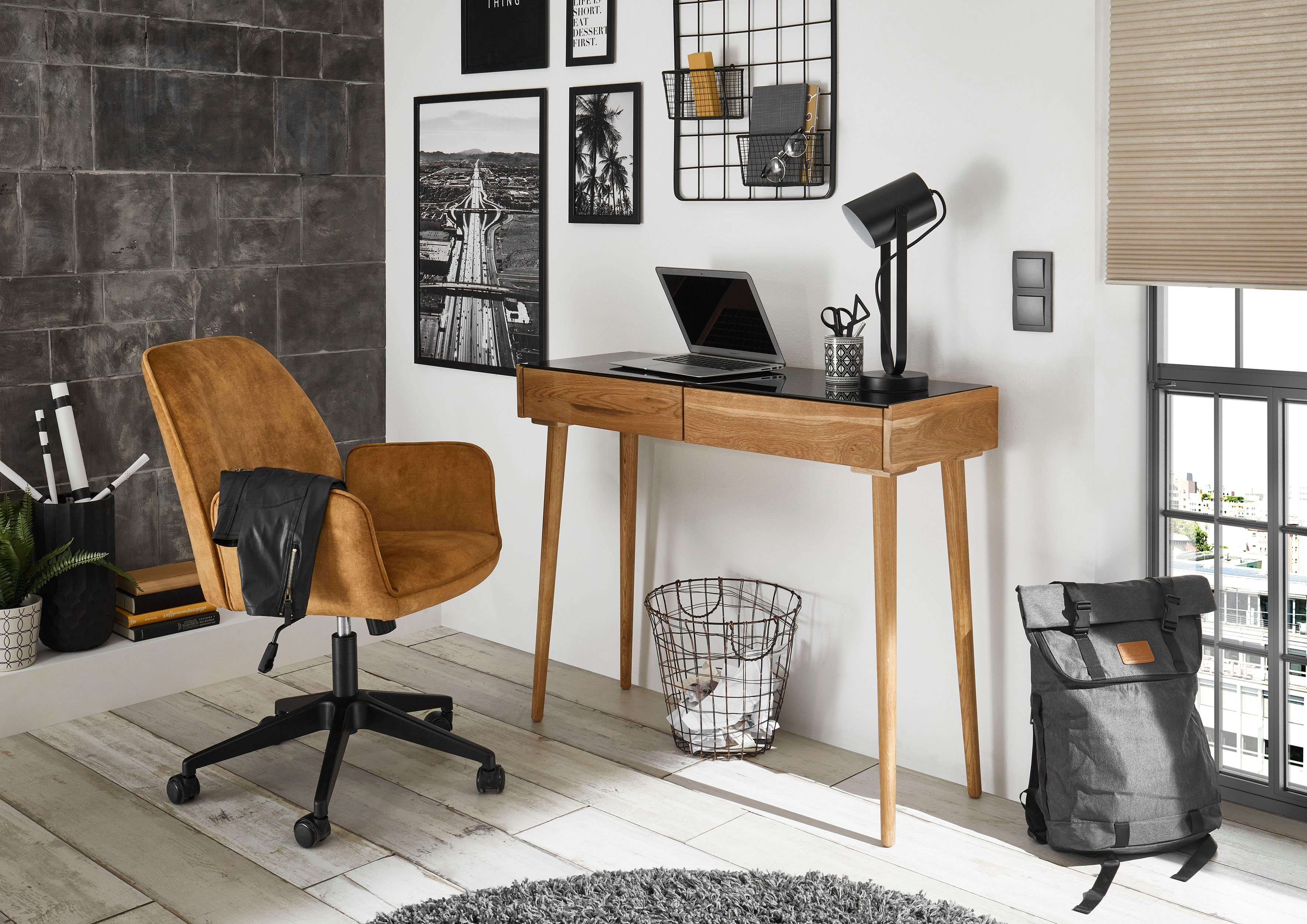 MCA furniture Schreibtischstuhl stufenlos Curry Velvet, Curry verstellbar O-Ottawa, | Bürostuhl mit Komfortsitzhöhe
