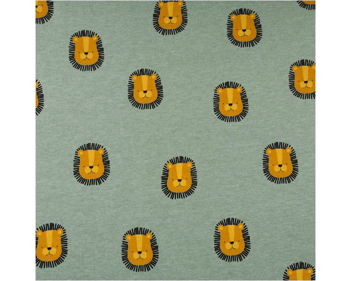 Thumbnail - SCHÖNER LEBEN. Stoff Sweatstoff aus Baumwolle Melange Lions Löwen grün 1,38m Breite, atmungsaktiv