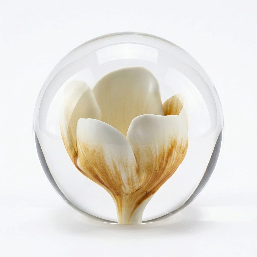 Dirk Davids Leuchten GmbH Ornament Ornament Glas Frühlingsblüte Weiß Ocker, Briefbeschwerer, Ø8,5x8,5cm