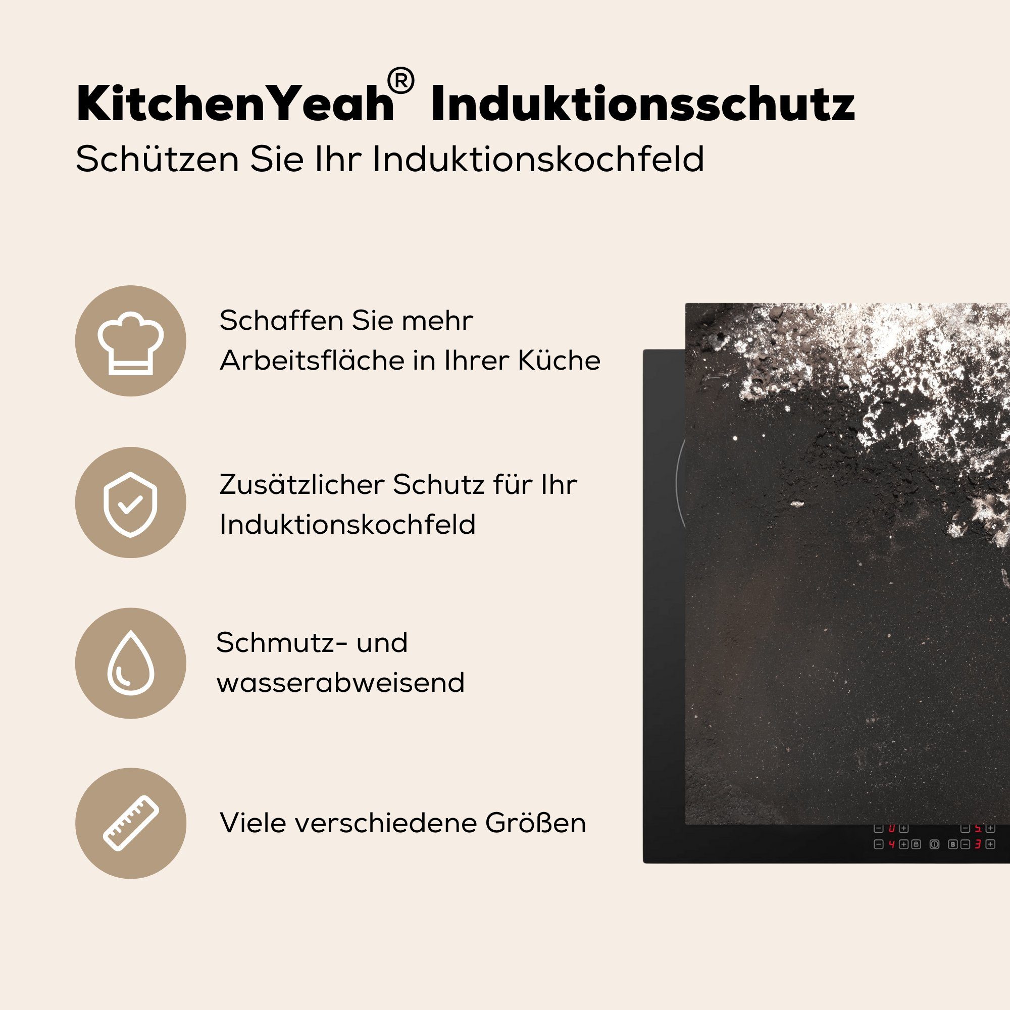 Vinyl, 78x78 cm, Rost Schwarz, Ceranfeldabdeckung, für Silber küche tlg), Herdblende-/Abdeckplatte - - Arbeitsplatte (1 MuchoWow