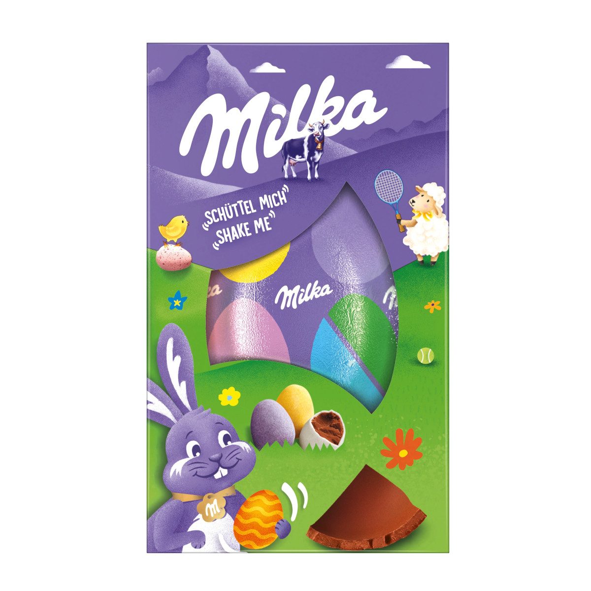 MILKA Schokolade, Milka Schüttel mich Ei mit Mini Eggs Alpenmilch Schokoladeei 97g