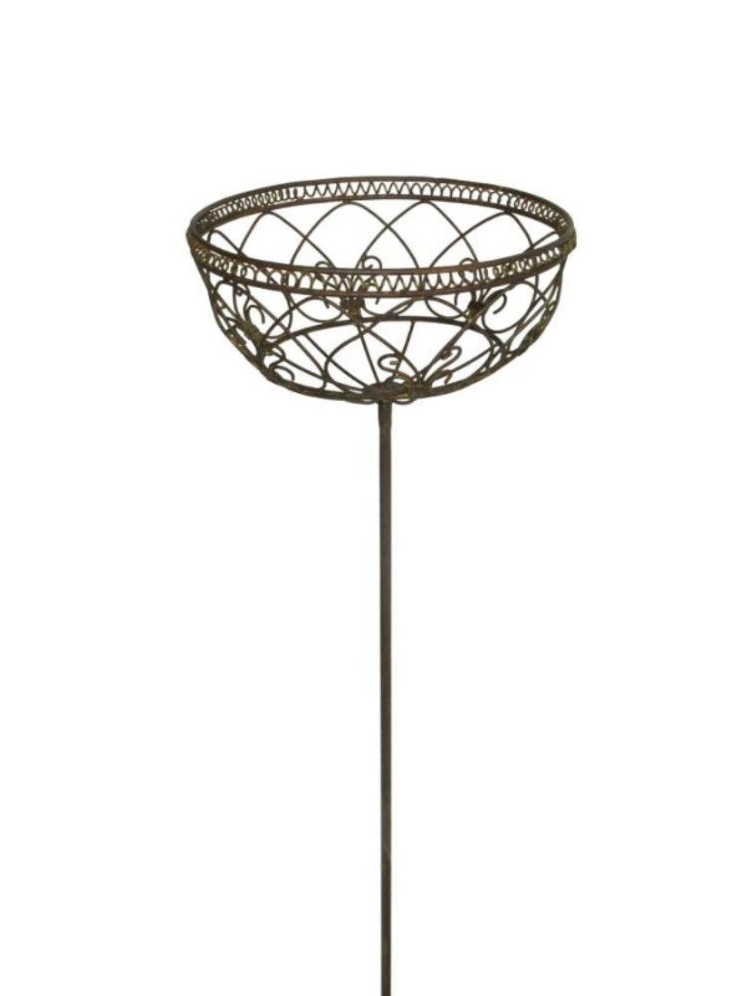 finehomegarden Gartenstecker Korb am Stab Pflanzkorb Metall Ø20cm H117cm braun rostfarbend (1-St) Pflanzschale Shabby Gartendeko Pflanztopf Rankstab / Paket