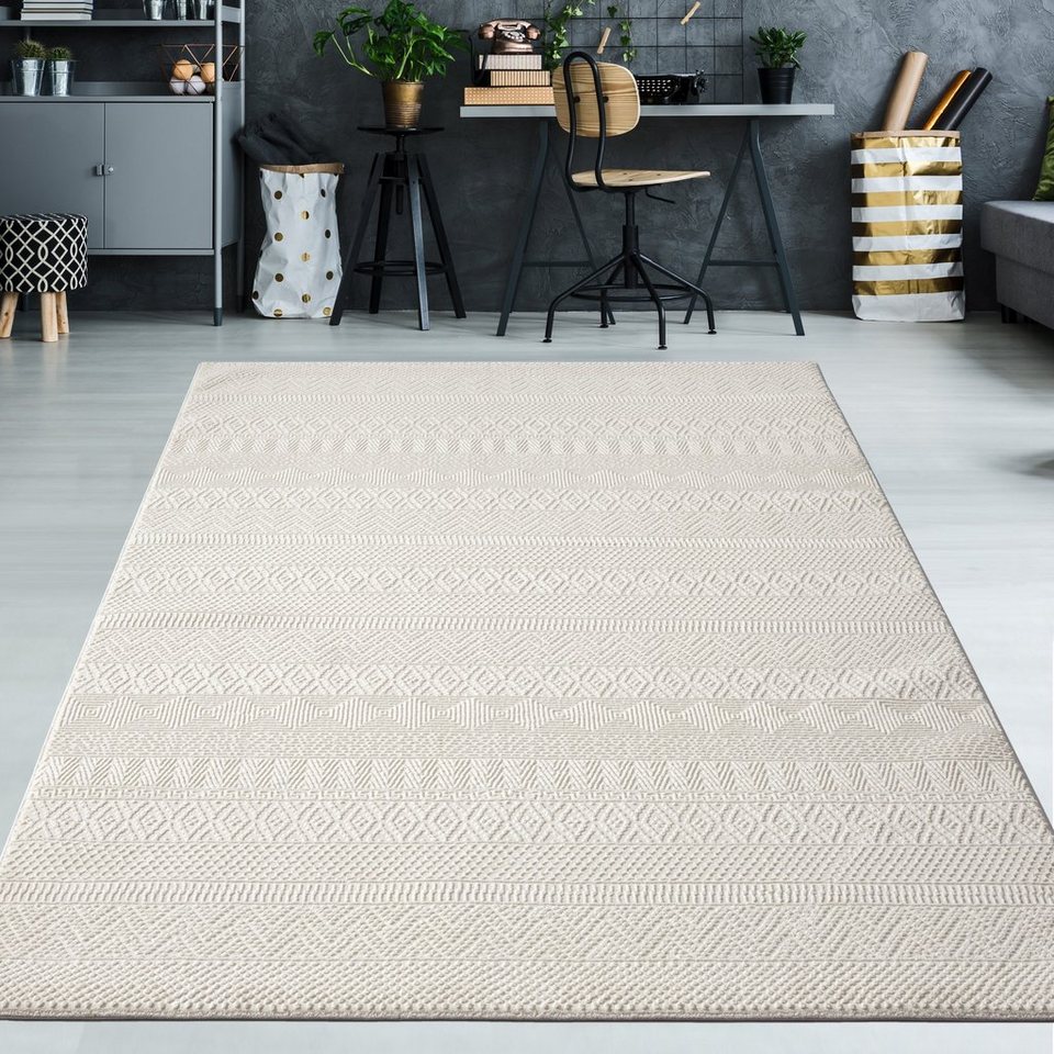 Teppich Recycle Teppich mit kleinen feinen Mustern in creme, TeppichHome24,  rechteckig, Höhe: 12 mm
