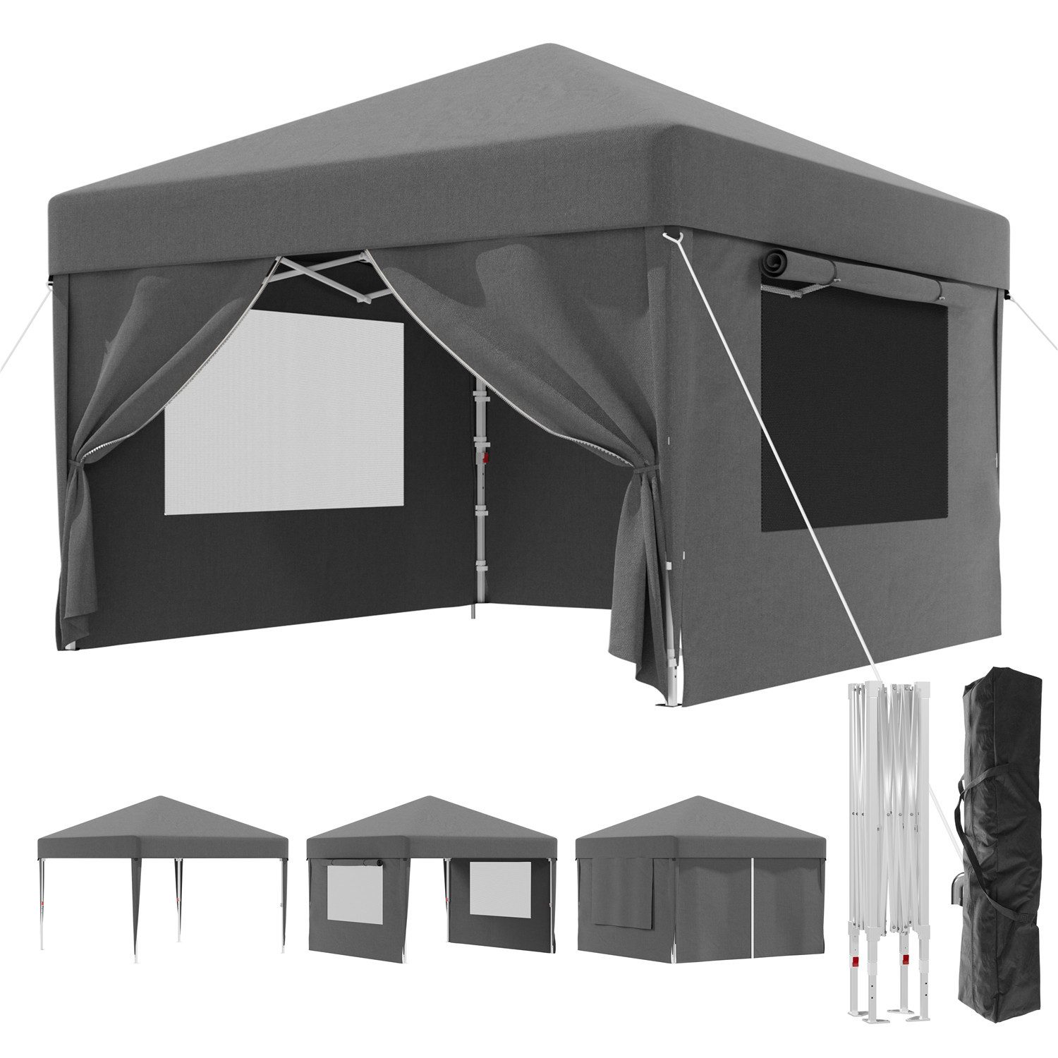 HOMALL Faltpavillon 3x3/3x6 m Gartenpavillon Höhenverstellbarer Pop Up Pavillon, mit 4 Seitenteilen, (Windfester Pavillon mit Seitenteilen und Tragetasche, für  – Bild 4 von 5