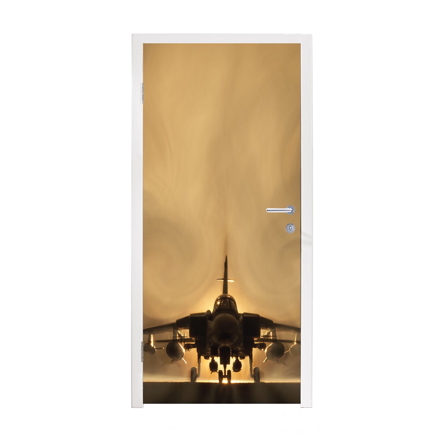 MuchoWow Türtapete Ein Kampfflugzeug in einem Tornado, Matt, bedruckt, (1 St), Fototapete für Tür, Türaufkleber, 75x205 cm