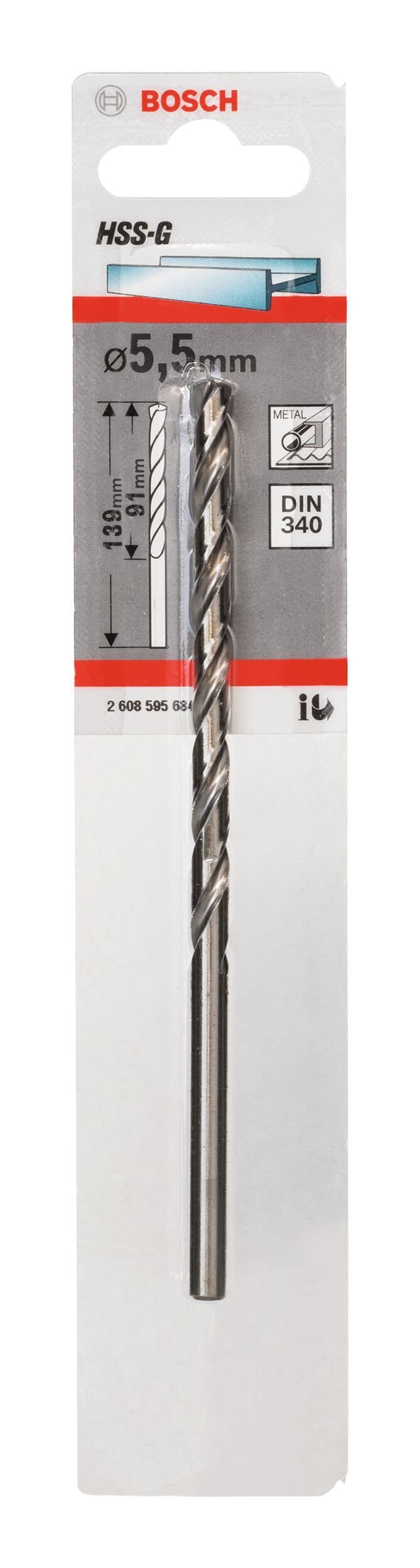 BOSCH mm 1er-Pack 340) Metallbohrer, (DIN x 91 5,5 - HSS-G 139 x -