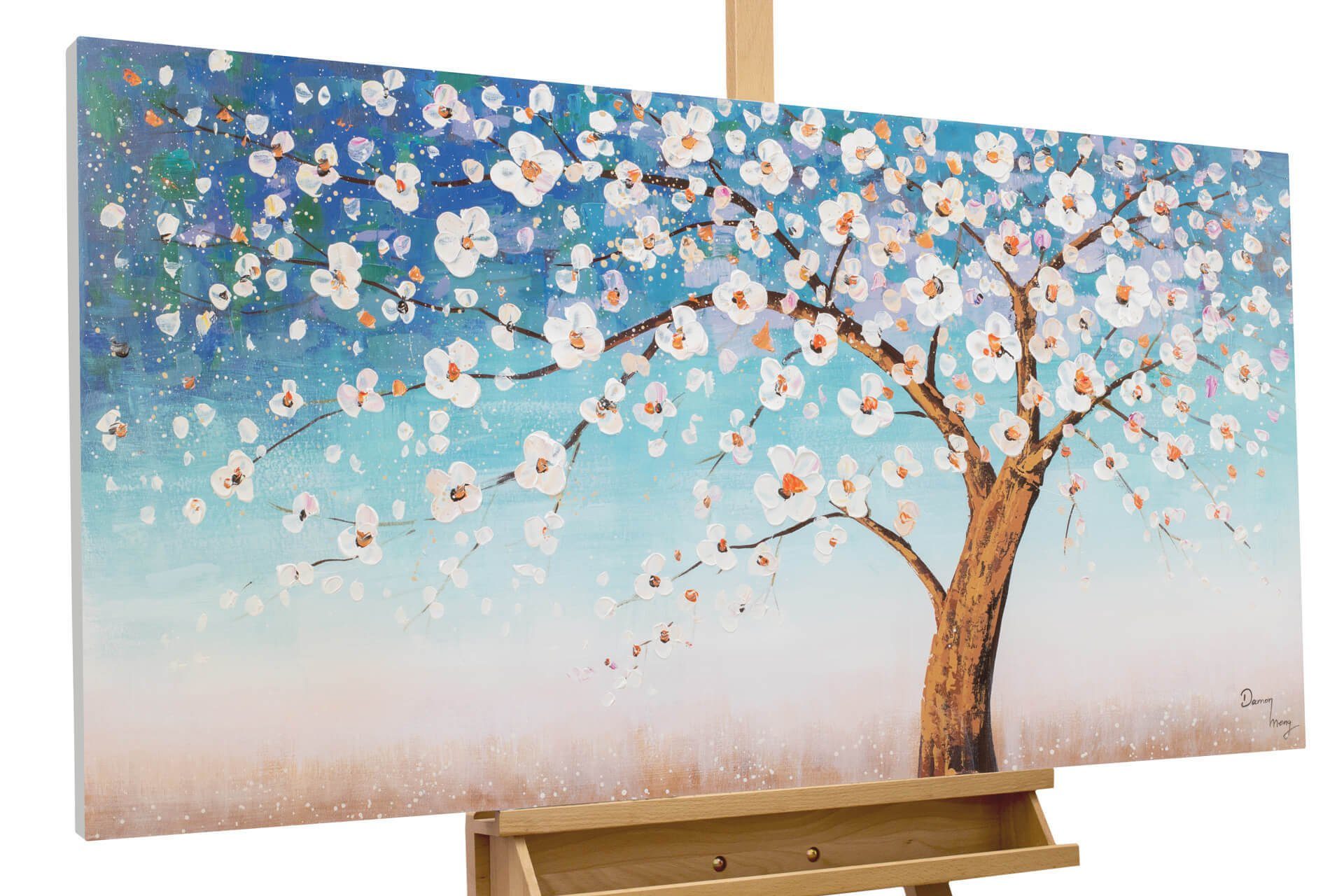 KUNSTLOFT Gemälde Frühlingsabend, Leinwandbild 100% HANDGEMALT Wandbild Wohnzimmer