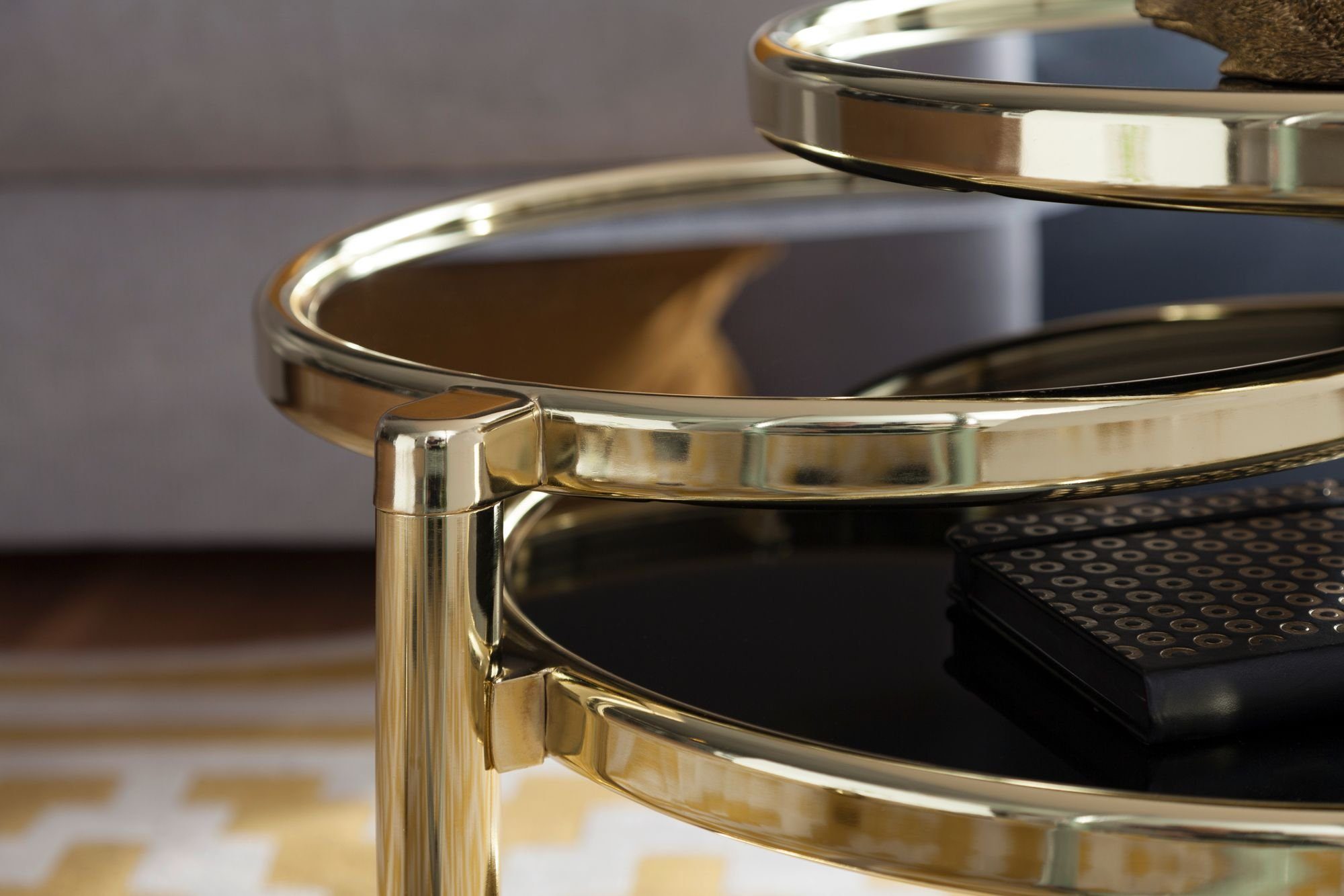 3 Glastisch für DESIGN mit stylisches flexibles & Gold KADIMA | Satztisch Wohnen Gold Ebenen Runder