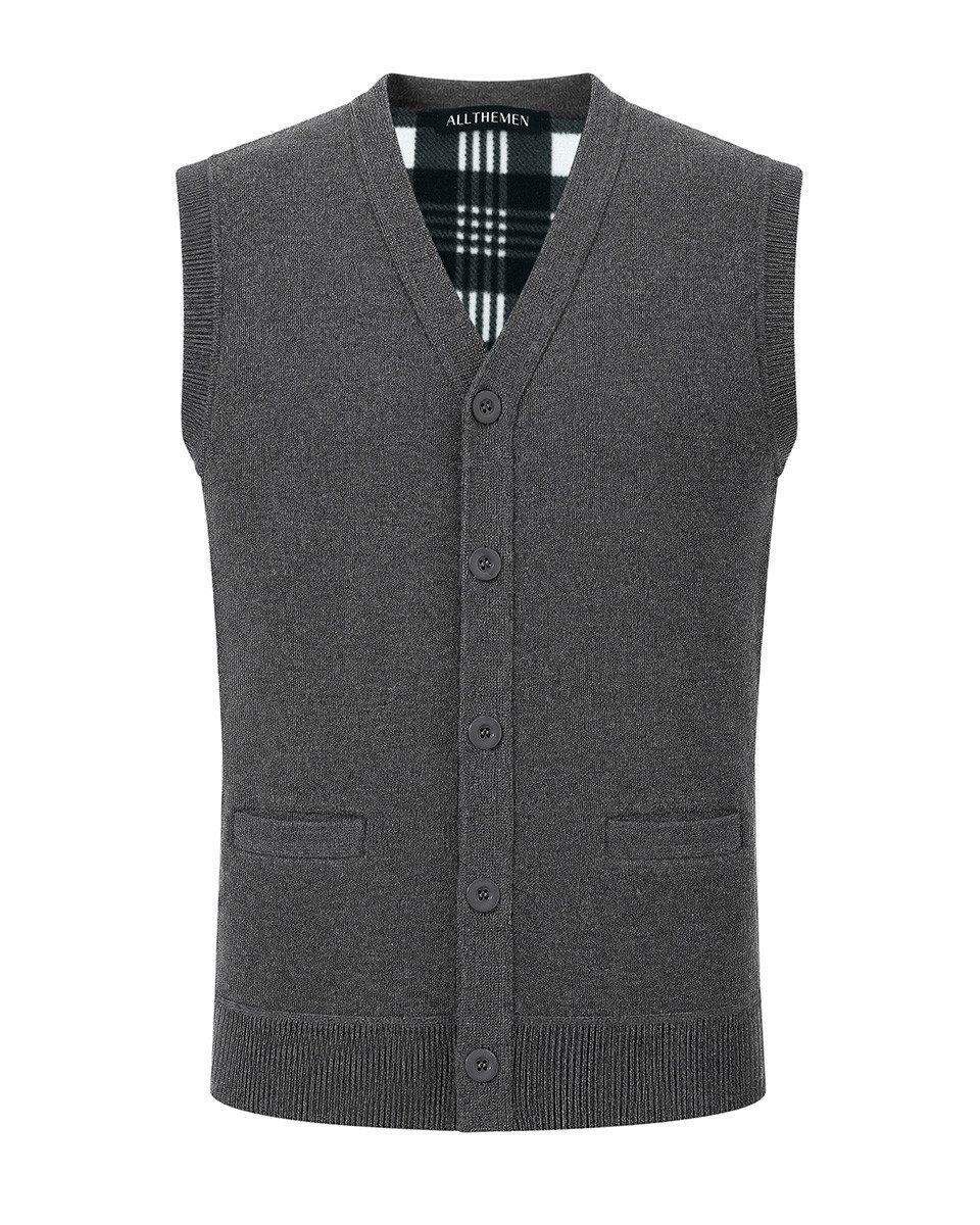 Allthemen Strickweste Herren Britische Strickweste mit V-Ausschnitt winddicht mit Futter