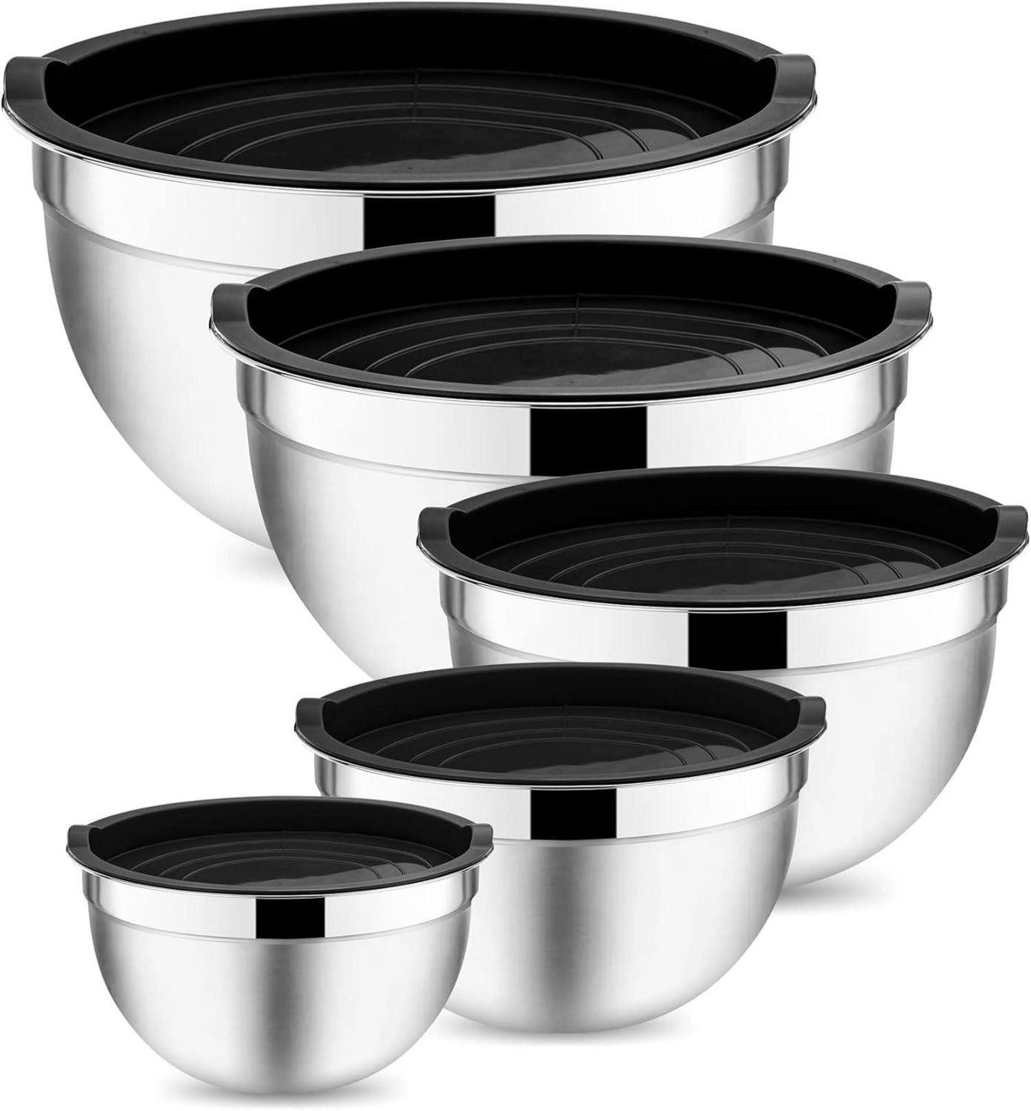 Küchenorganizer-Set Rührschüssel Set 5-teilig Edelstahl Salatschüssel Schwarz
