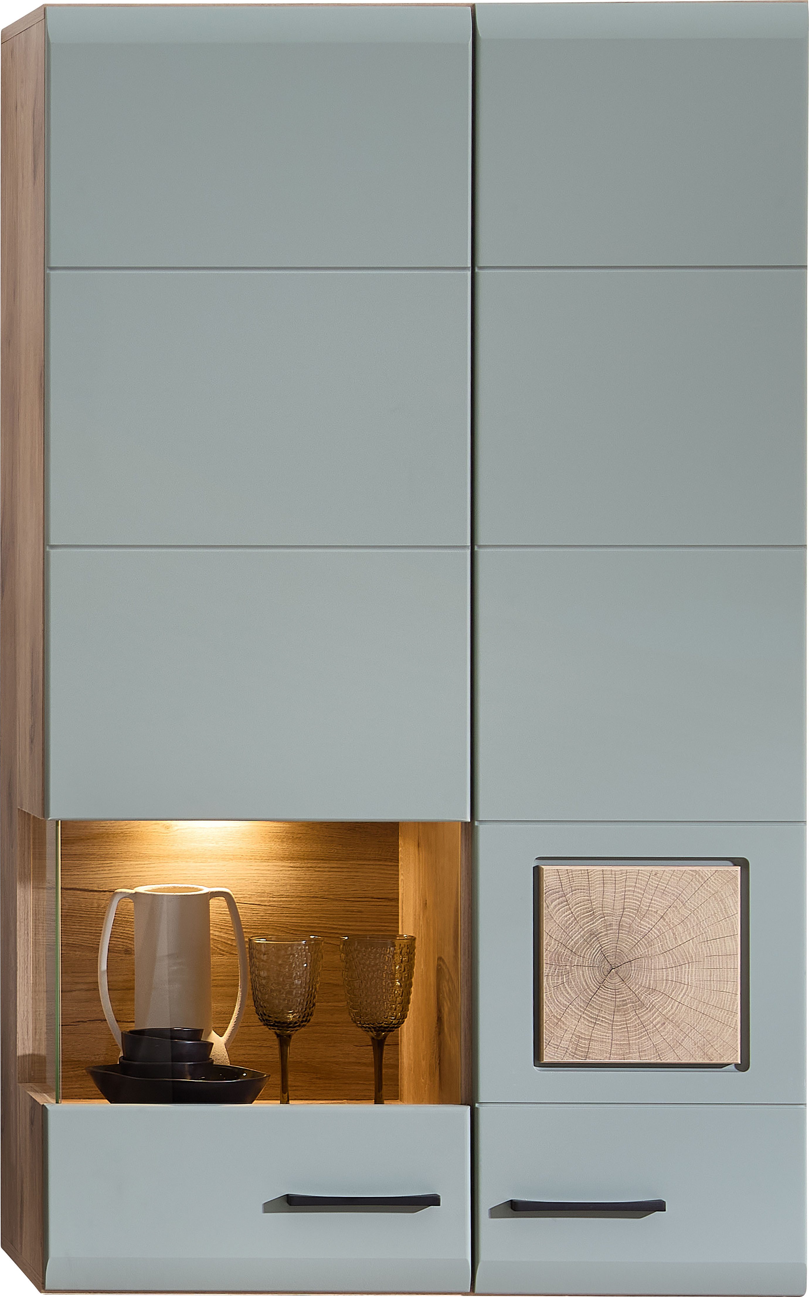 Innostyle Hängevitrine FUN PLUS II 1 Glastür, 1 Holztür, 10 Fächer, Softclose, ABS Kantenschutz