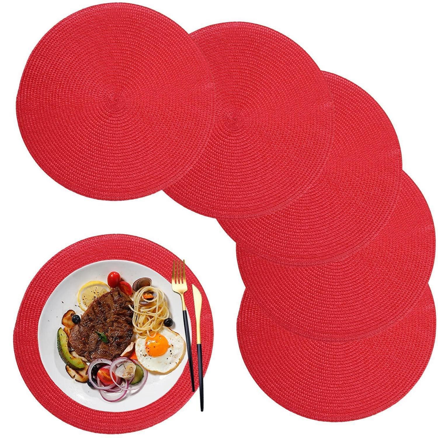 LuxusKollektion Platzset Platzset Rund 32cm Rot Abwaschbar, (6-St)