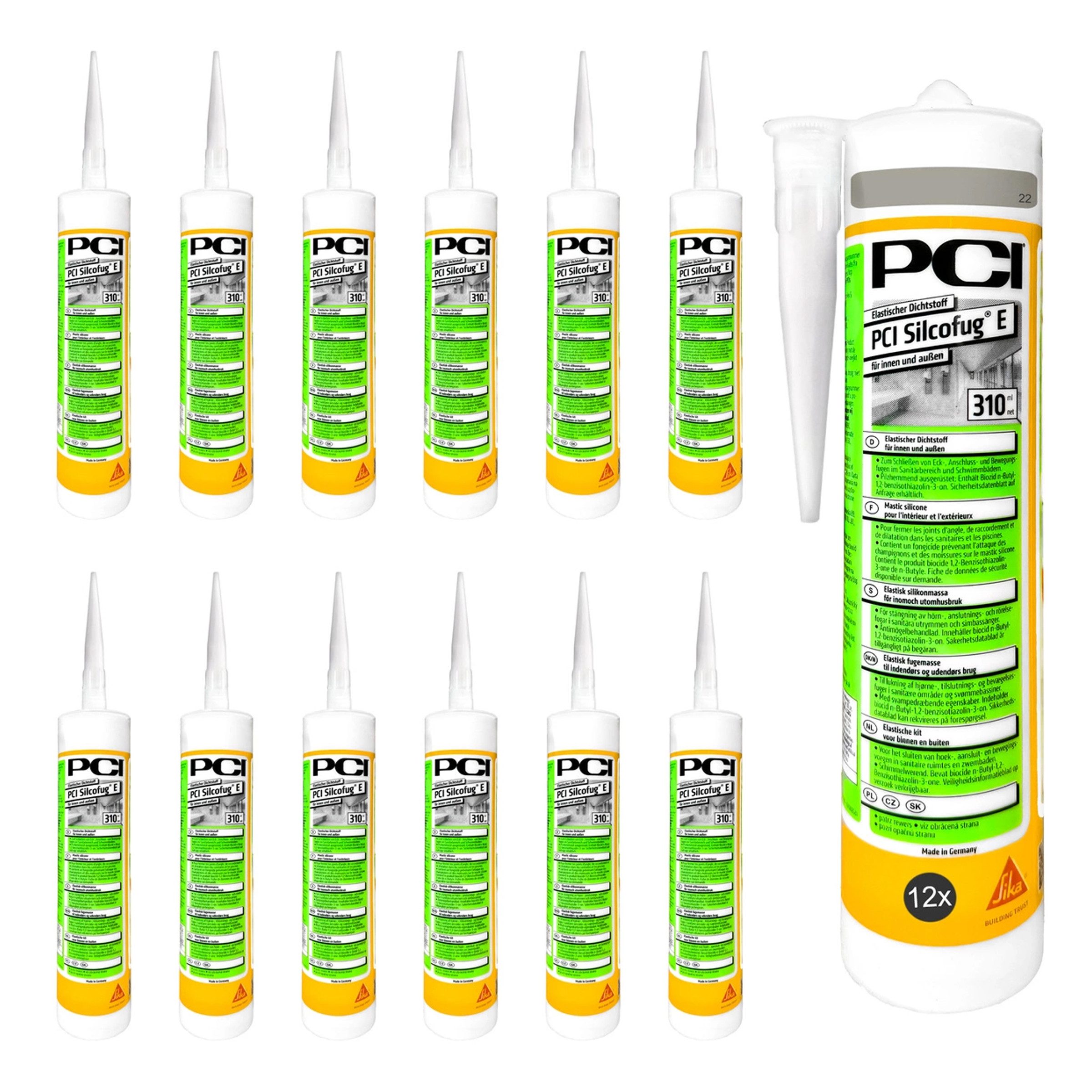 PCI Silikon PCI Silcofug E 12 x 310 ml Sanitär Silikon Dichtstoff - 22 Sandgrau