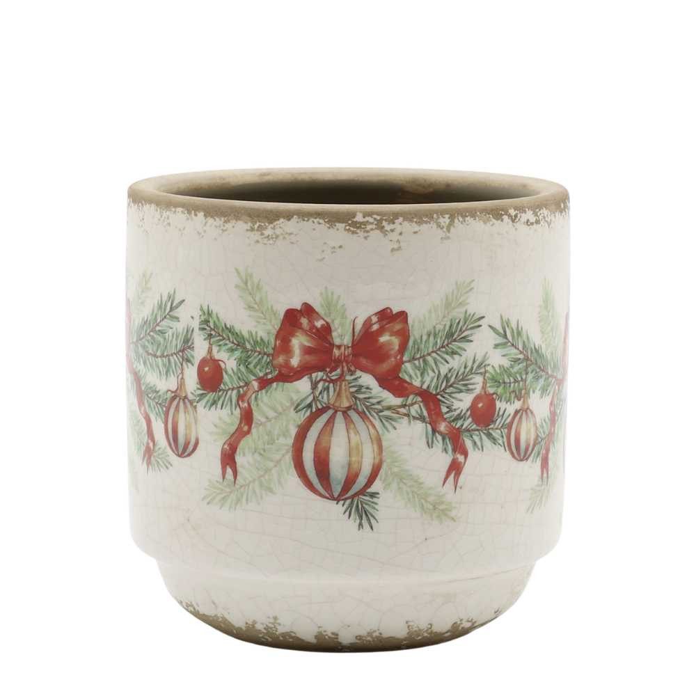Chic Antique Blumentopf Chic Antique Blumentopf WEIHNACHTSKUGEL und SCHLEIFE Übertopf 10x10 cm