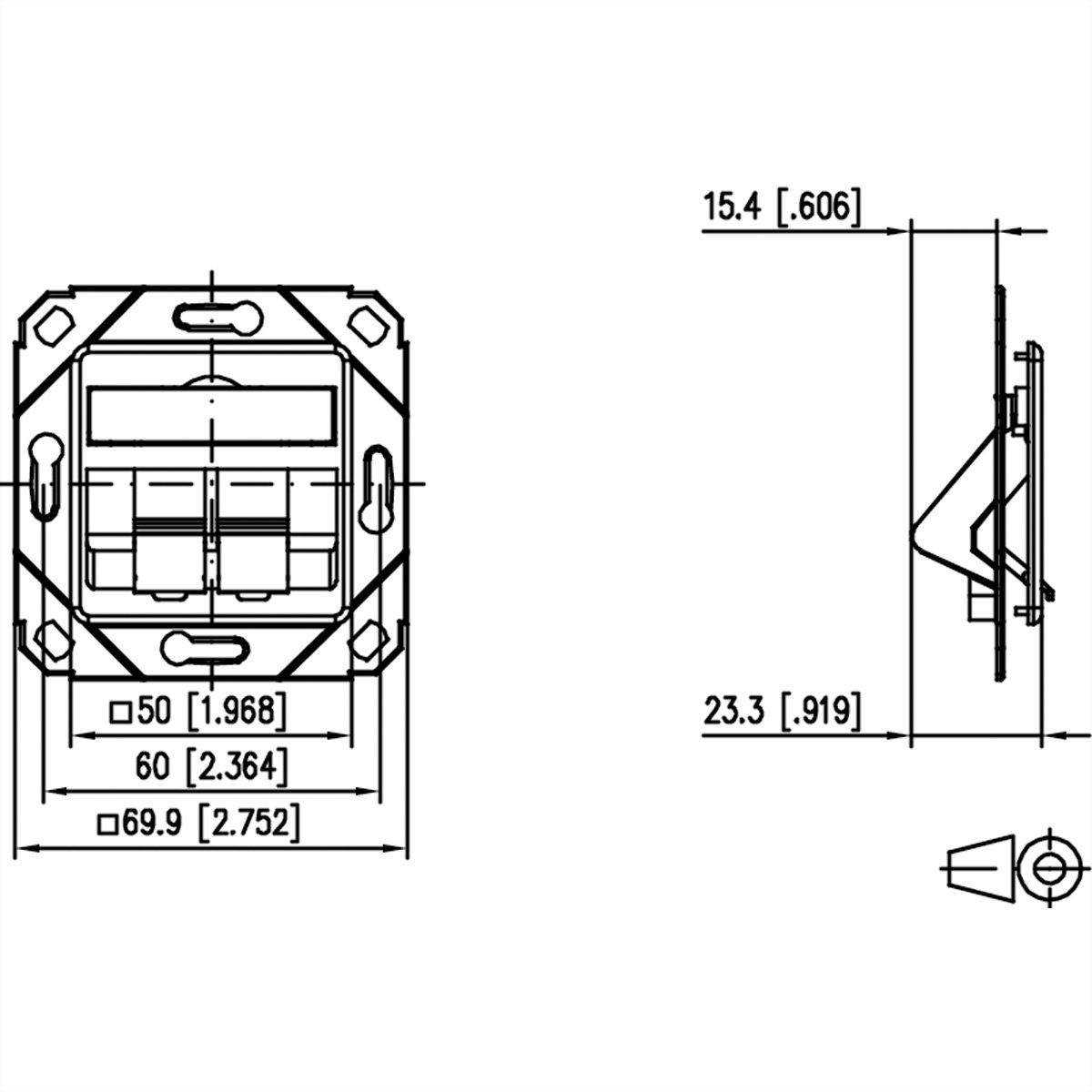 Metz Connect Keystone Anschlussdose UPk 2 Port unbestückt reinweiß Netzwerk-Panel (130B20D21102KE)