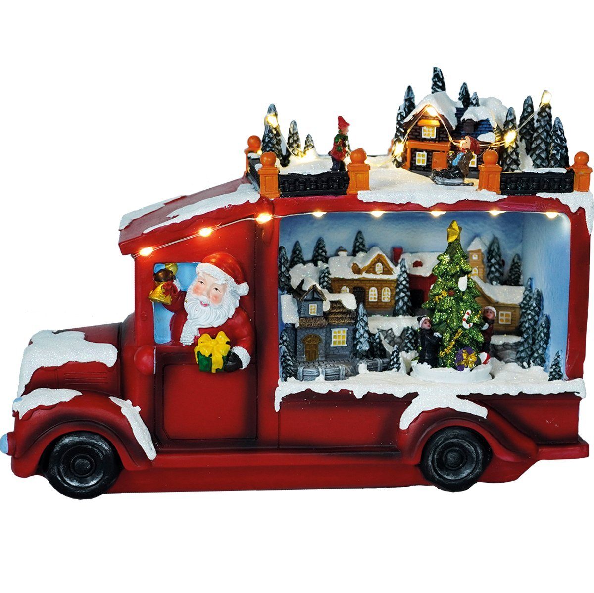 e4fun Weihnachtsdorf Weihnachtsmann im drehbarem LKW mit Baum Beleuchtung,Musik und