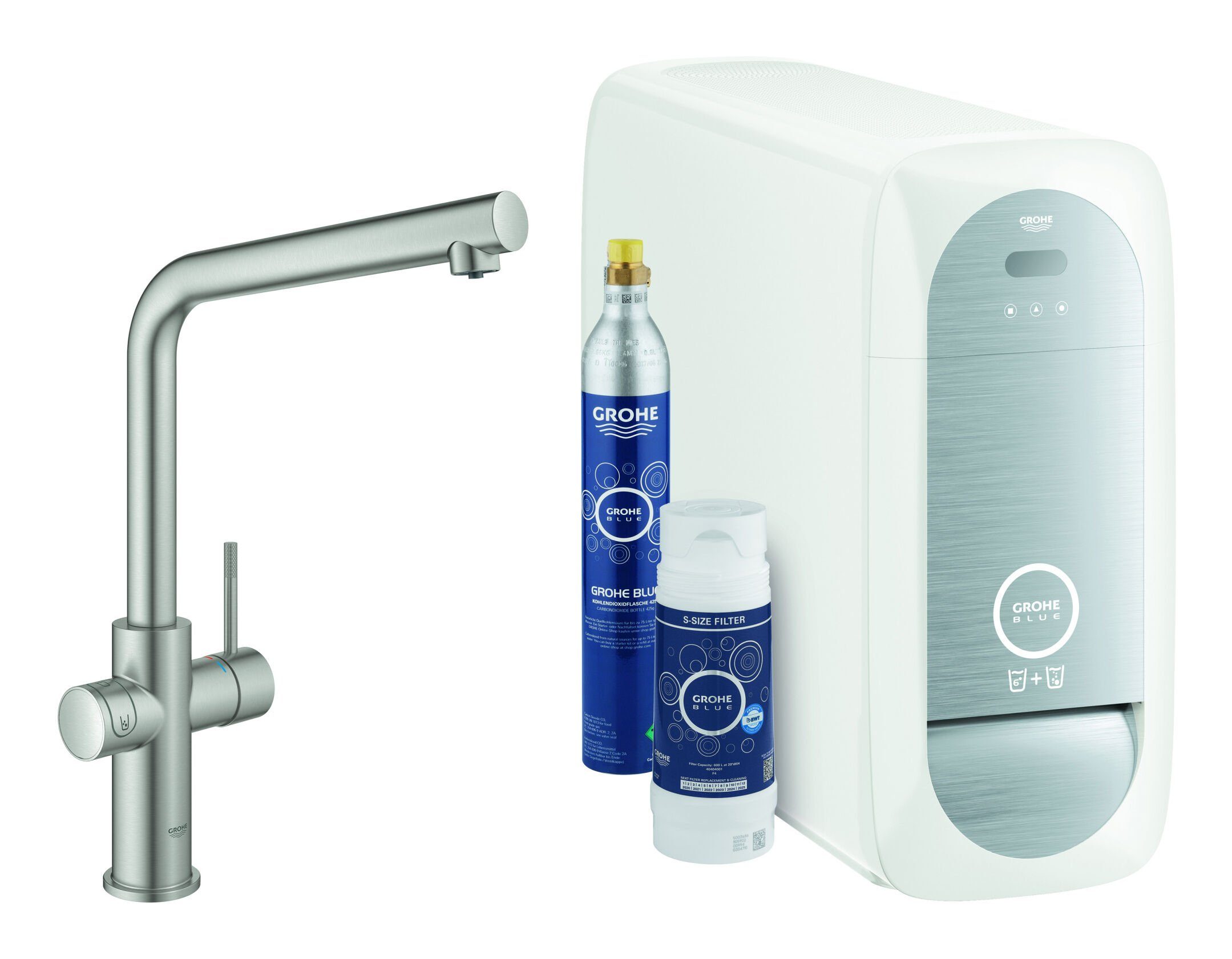 Grohe Küchenarmatur Blue Home Starterkit Spültischarmatur mit L-Auslauf - Supersteel