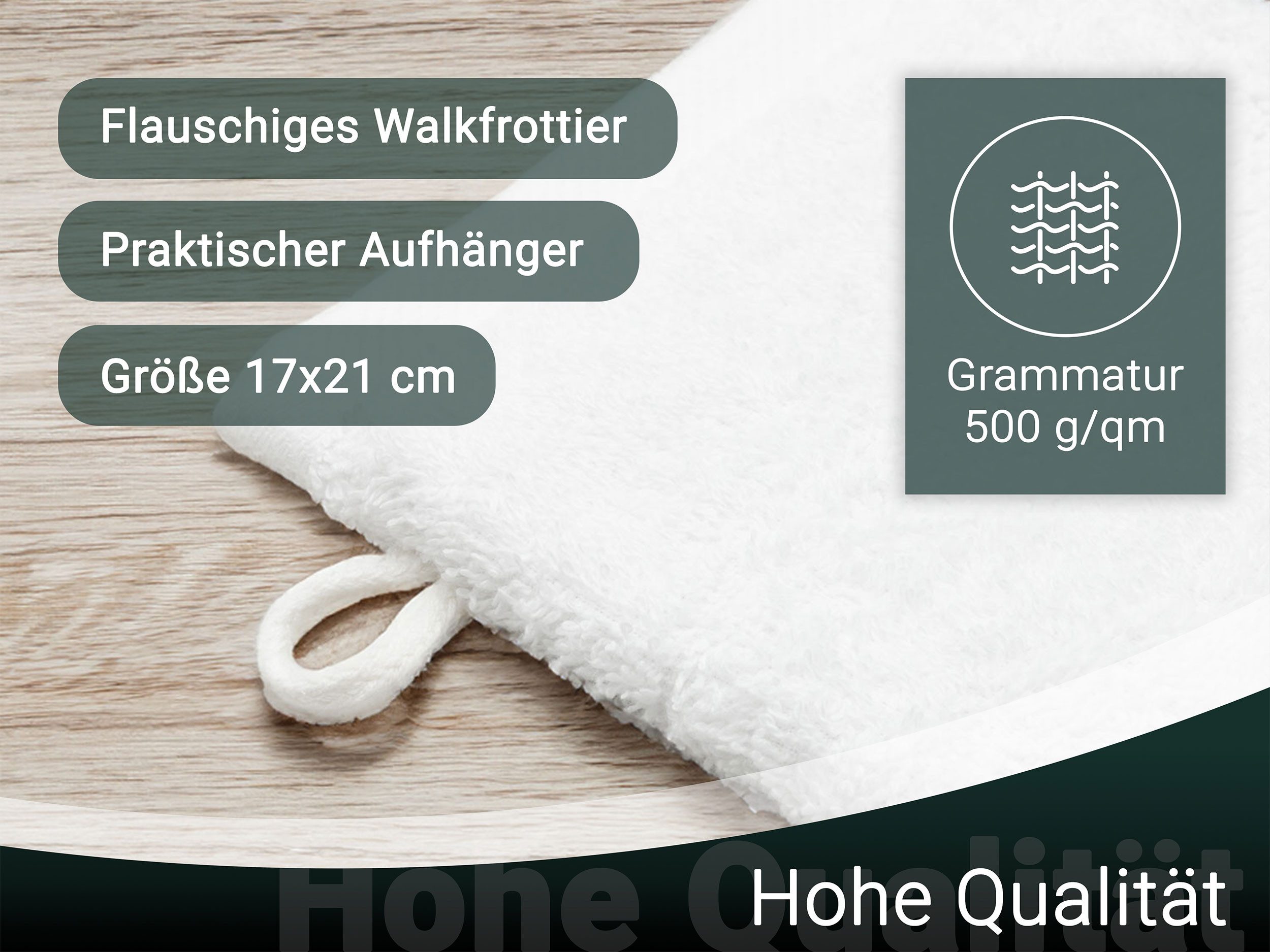 ZOLLNER Waschlappen, (10-St), 17 x 21 cm, 100% Baumwolle