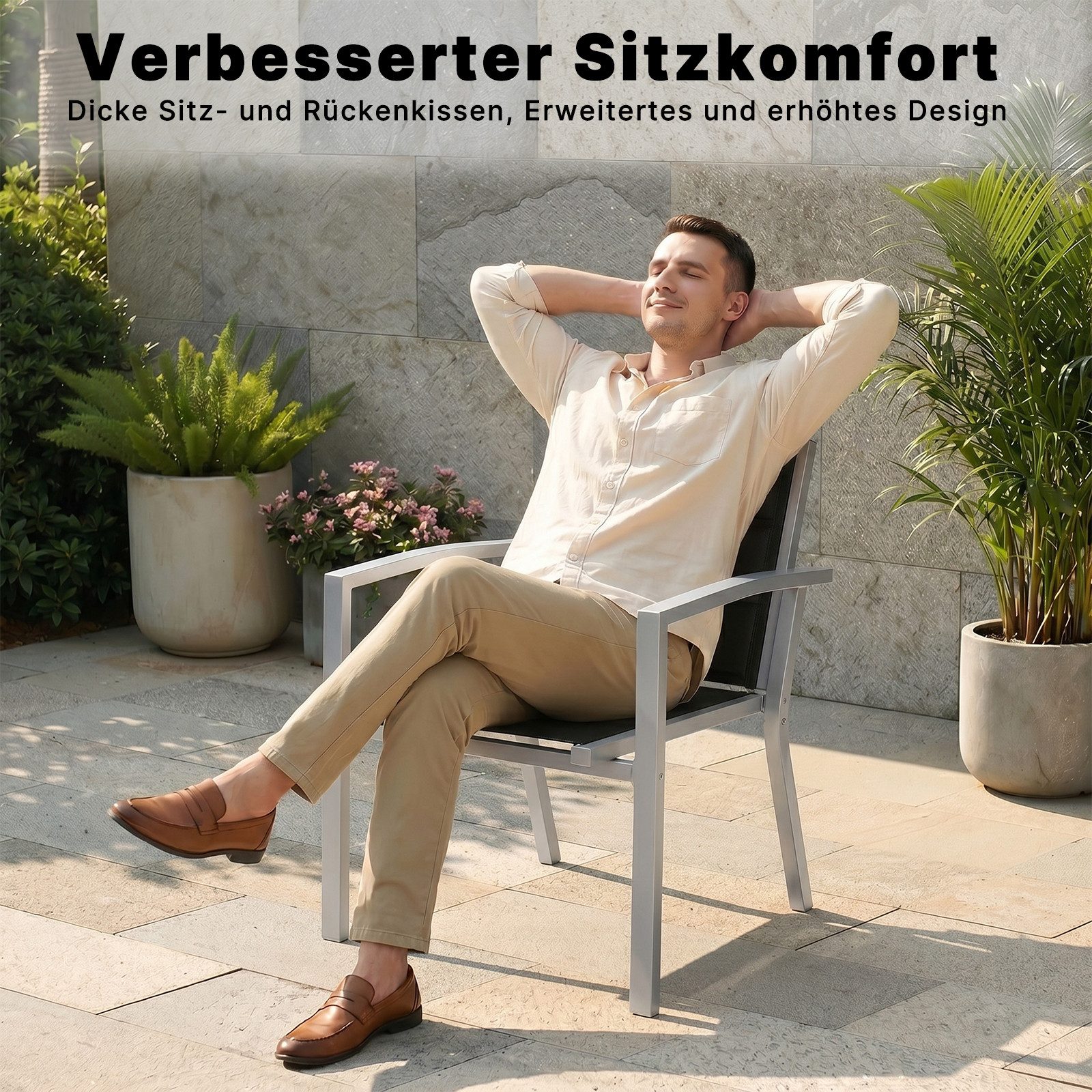 HOMALL Gartenstuhl Stapelbare Aluminiumstühle Outdoor Stühle 2/4/6er Set, Bis 160kg (Gewicht ca. 3,5 kg, erhältlich in drei Farben, geeignet für Camping, Pool,  – Bild 3 von 5