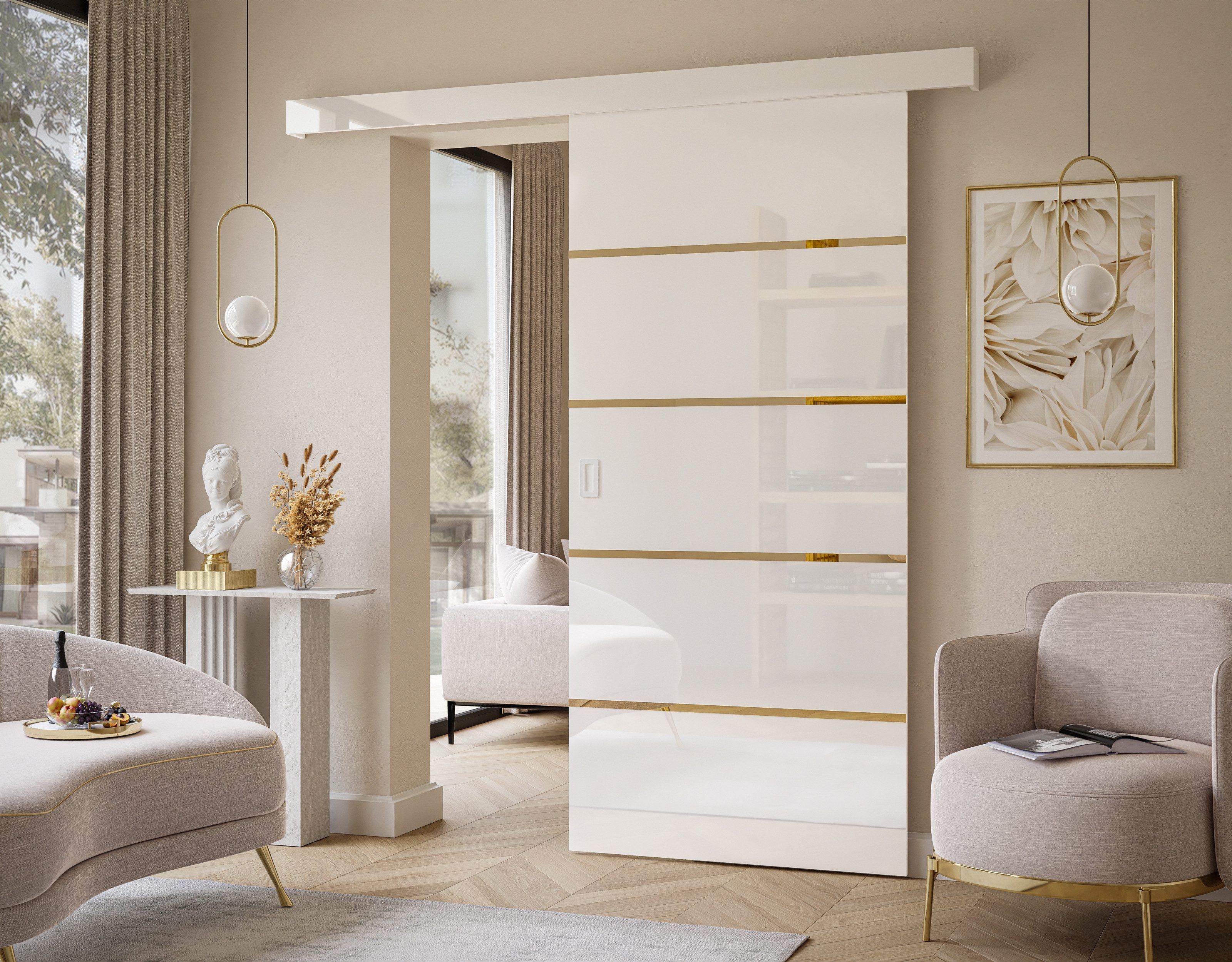 Lookway Schiebetür YORK GLOSSY II mit dekorativen Streifen