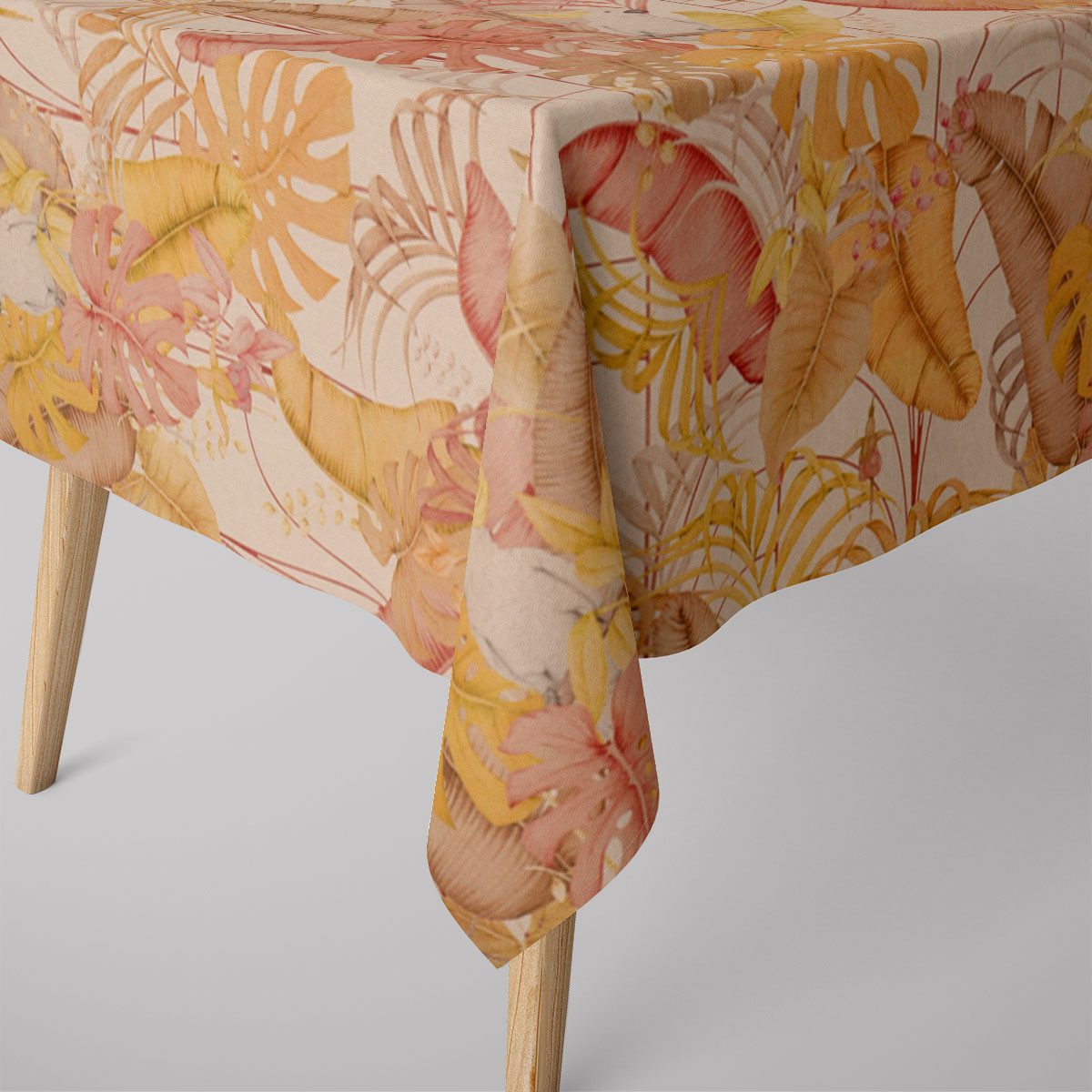 SCHÖNER LEBEN. Tischdecke SCHÖNER LEBEN. Tischdecke Palmenblätter Kakadus natur gelb rosa, handmade