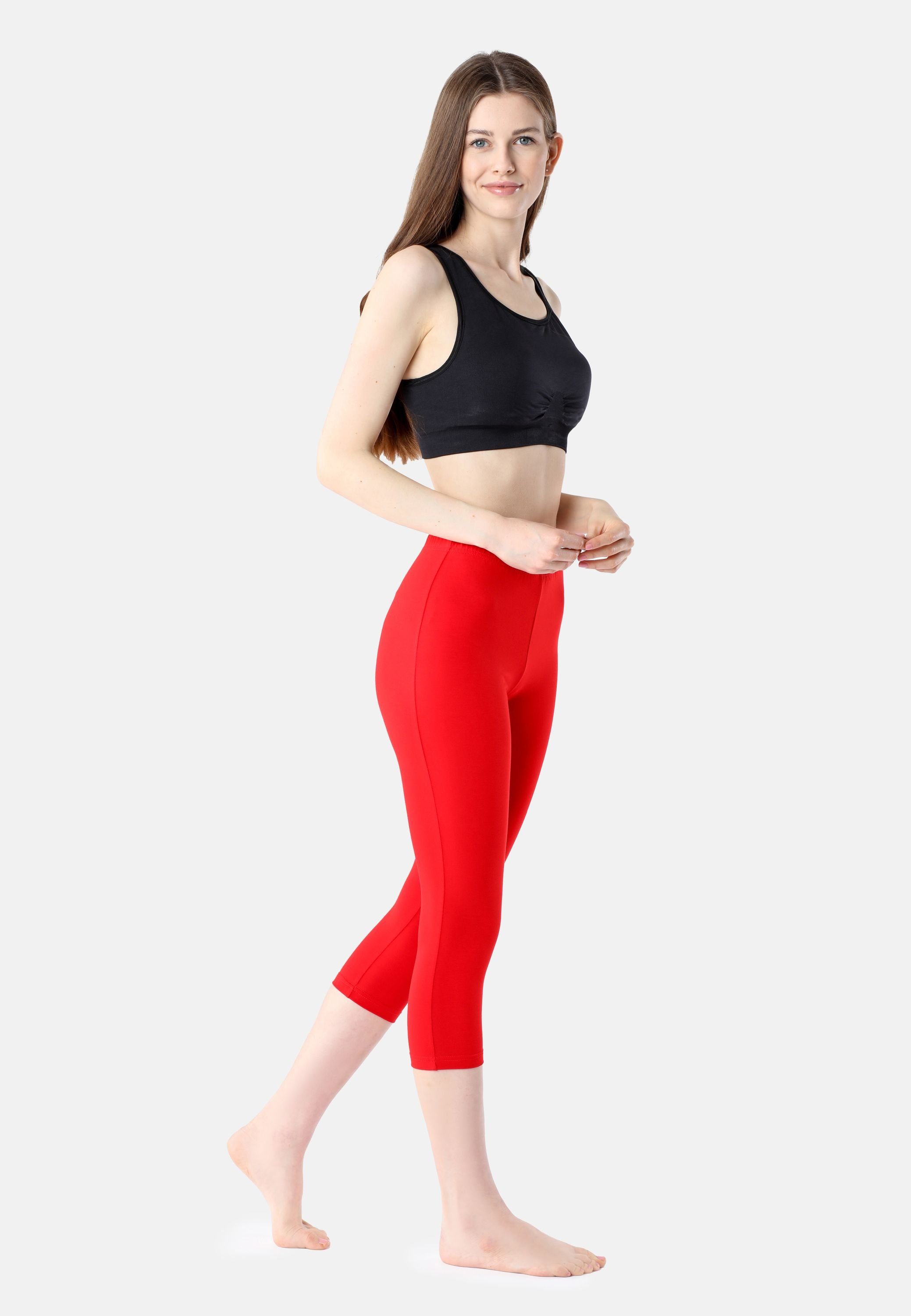 (1-tlg) Bellivalini Viskose aus BLV50-204 elastischer Leggings Rot Leggings Damen 3/4 Bund