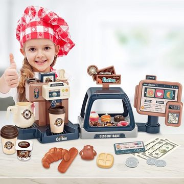 autolock Lernspielzeug Café-Spielzeug Inkl. Kaffeemaschine mit Wasser,Registrierkasse, Rollenspiel Küchenzubehör Spielset,Frühes Lernspielzeug für Kinder