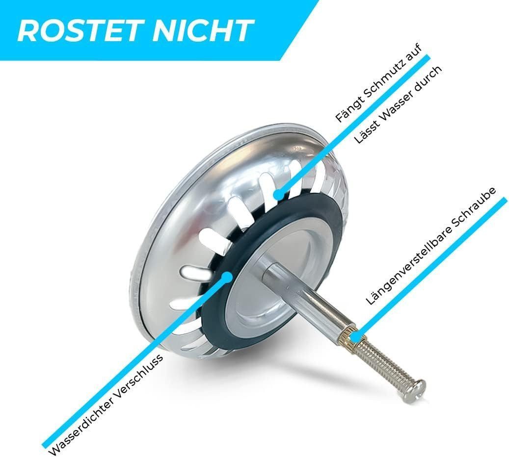 FELIXLEO Küchensieb Verstellbarer Waschbeckenstöpsel Sieb 82mm Edelstahl, (1-St)