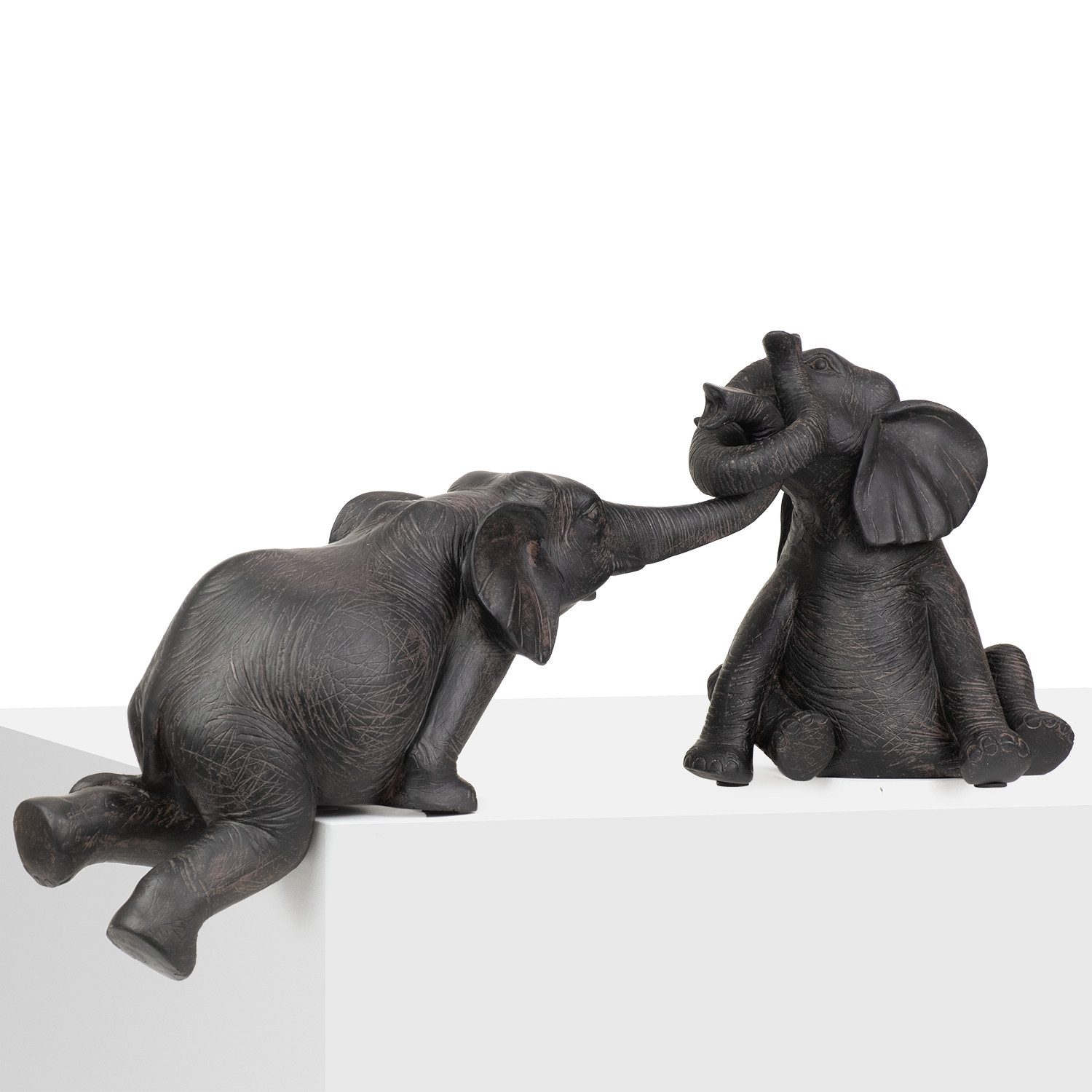 Moritz Dekofigur Deko Elefanten Set schwarz Resin ca. 58 x 25 x 21 cm, Polyresin Figuren Deko Geschenk Geometrische TierFigur Modern Skulptur