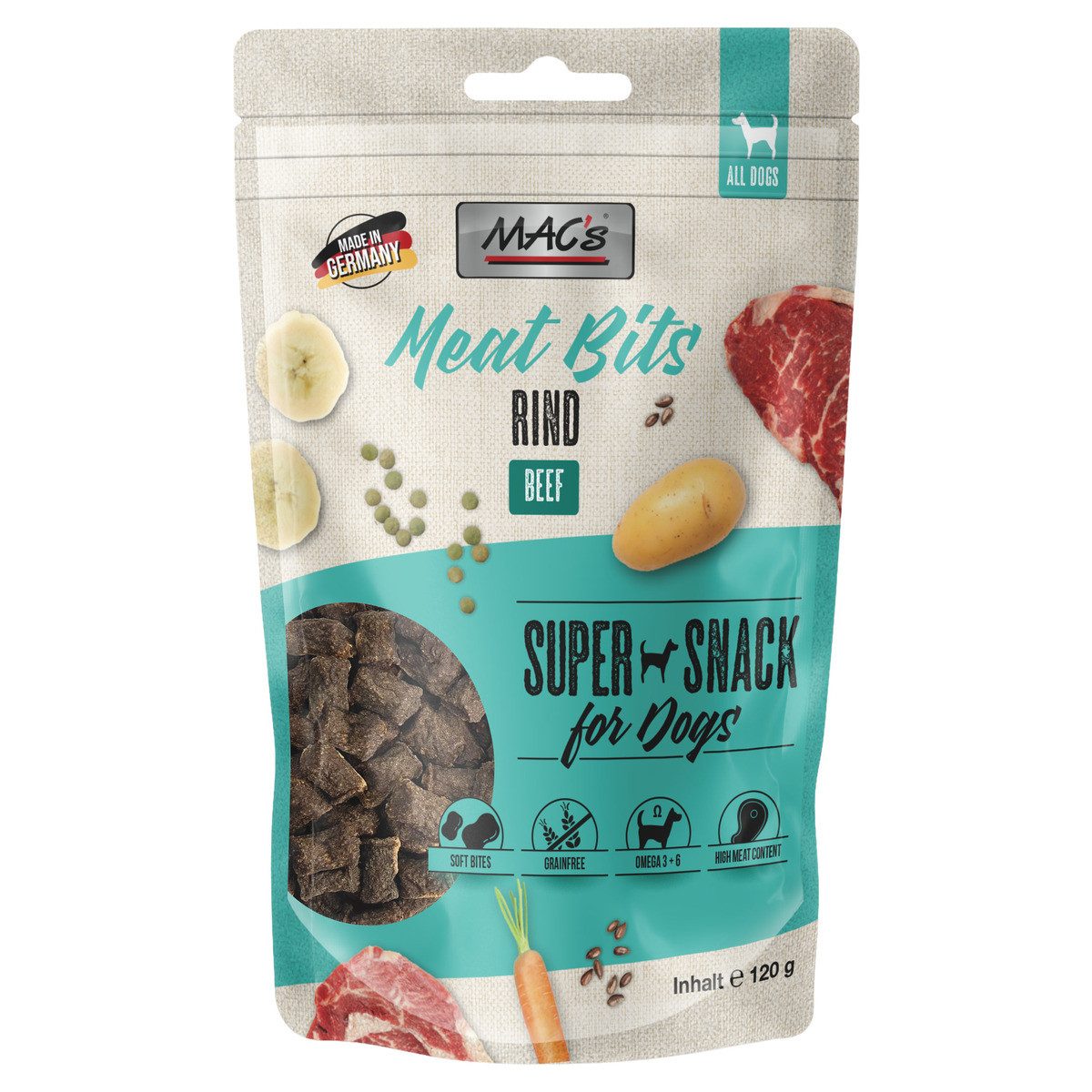 MAC'S Meat Bits Rind 120 g - 9 Stück, Snack für: Hund