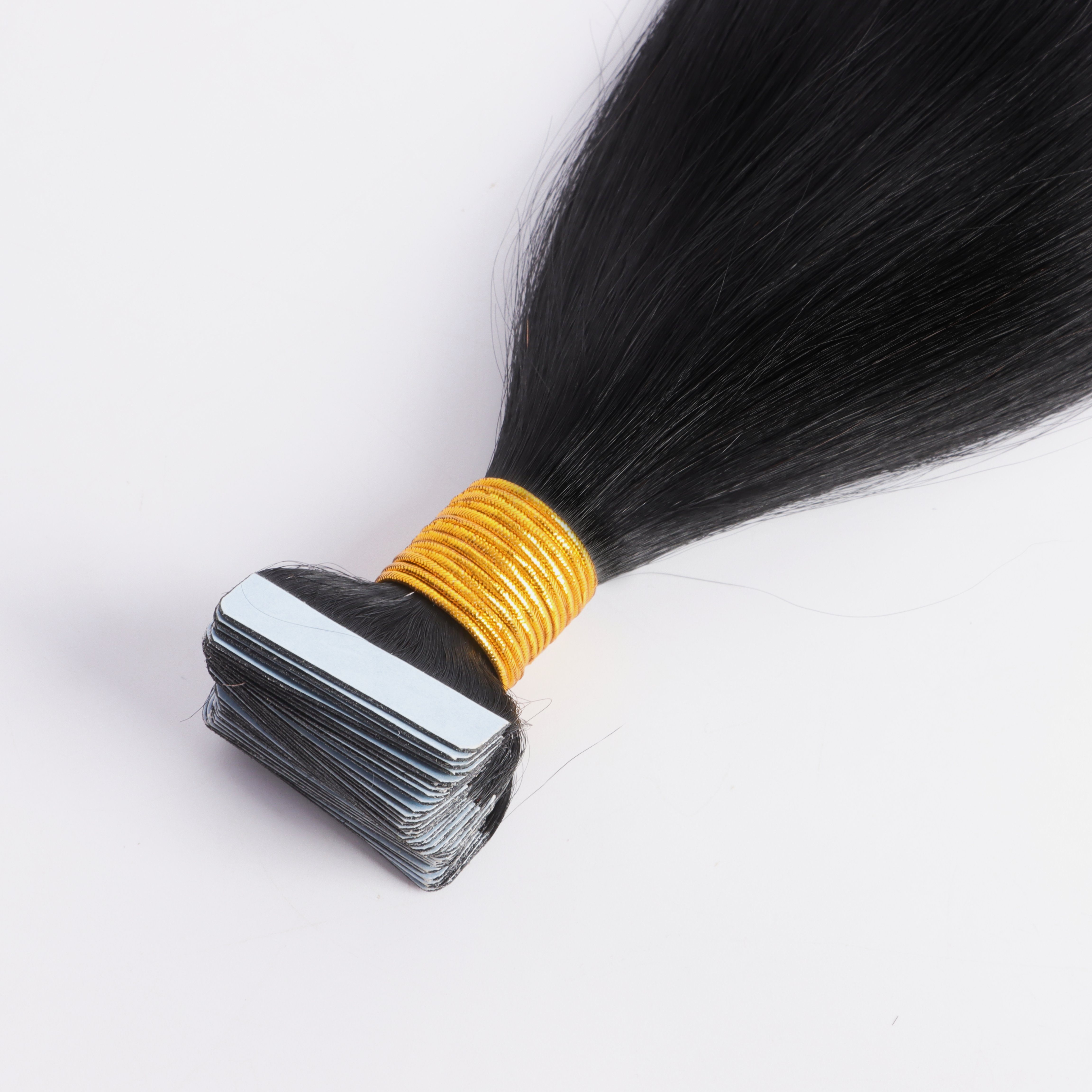 % Drawn black-60 Remy Skin-Wefts cm jet 100 25 Echthaar-Extension gr, Fashion Style & Double Hair #1 YC Menschenhaar On-Extension Tape Echthaar