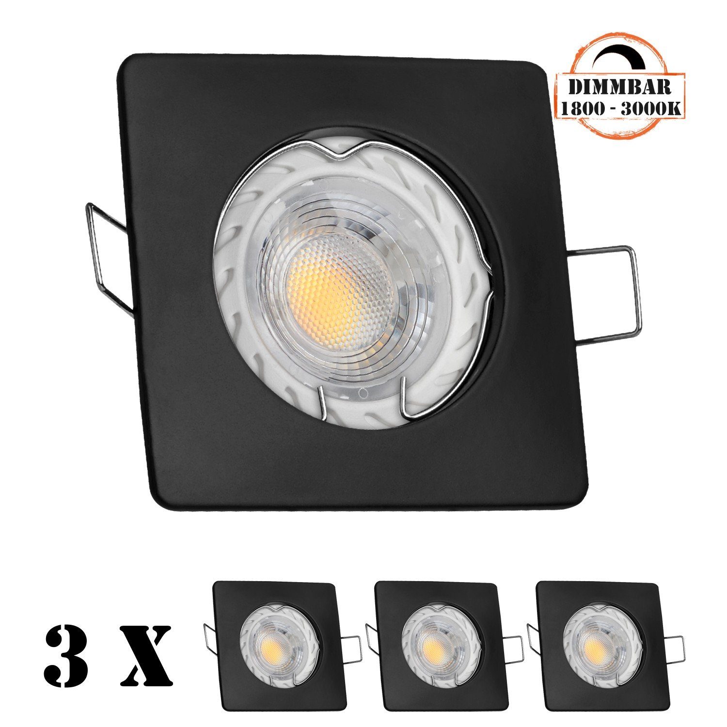 LEDANDO LED Einbaustrahler 3er LED Einbaustrahler Set GU10 in schwarz mit 5,5W LED von LEDANDO -