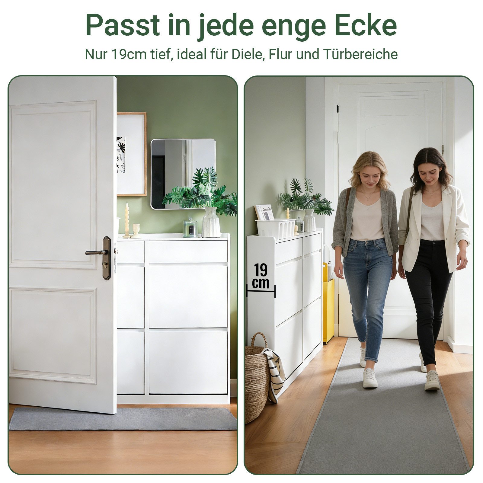 SoBuy Schuhschrank FSR169, Schuhkipper Schuhschrank schmal, Schuhregal, Schuhkommode mit 4 Klappen, 2 Schubladen, perfekt für schmale Flure, für 10 Paar