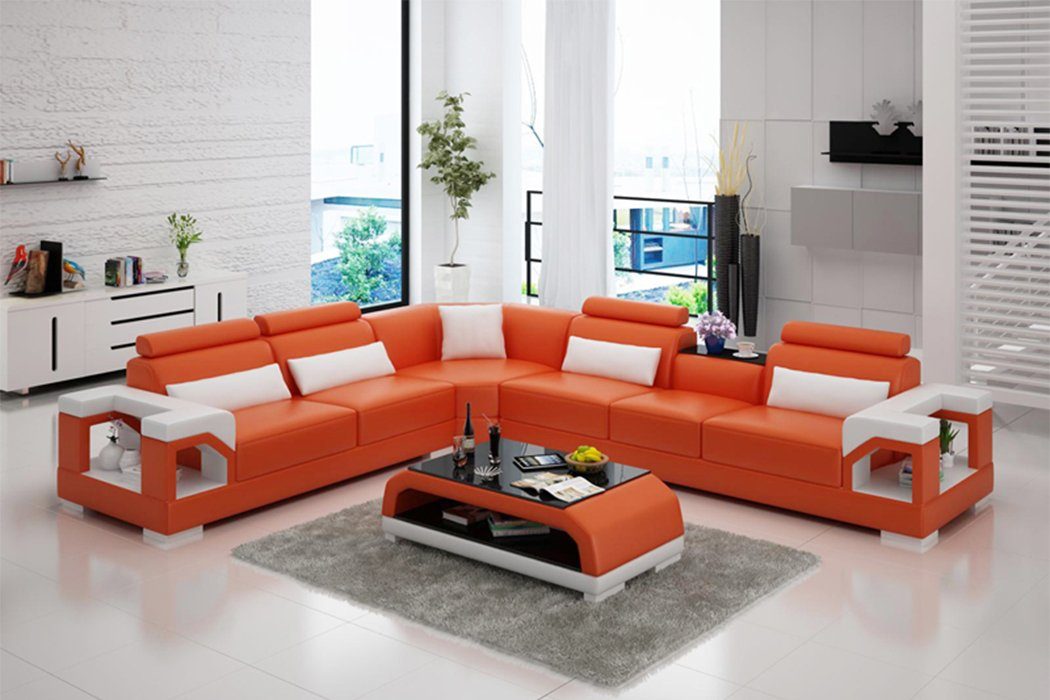 JVmoebel Ecksofa, Moderne Ledersofa Sofa Couchen Ecksofas Eckgarnitur Couch Polster Orange