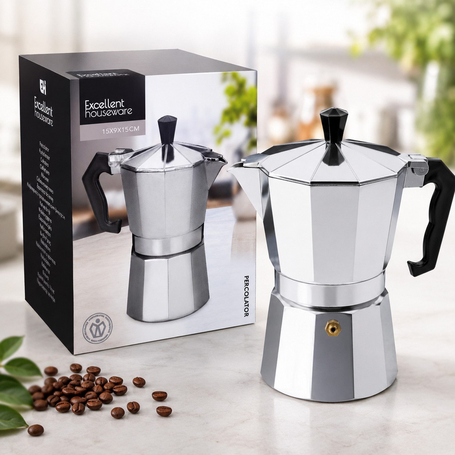 Mojawo Kanne Espressokocher 330 ml aus Aluminium – Mokkakanne für 6 Tassen Espresso