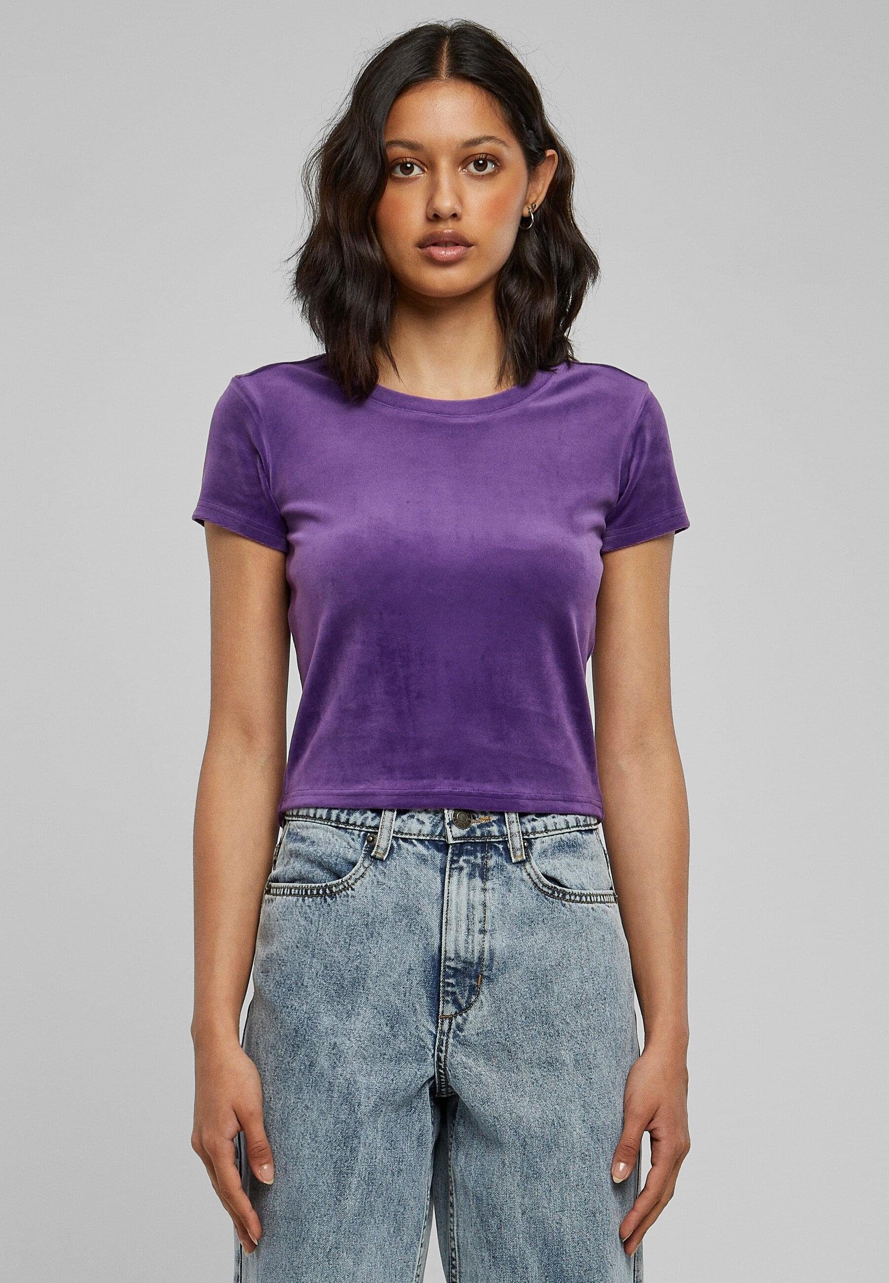 URBAN CLASSICS T-Shirt Damen Ladies Velvet (1-tlg) realviolet Short Tee
