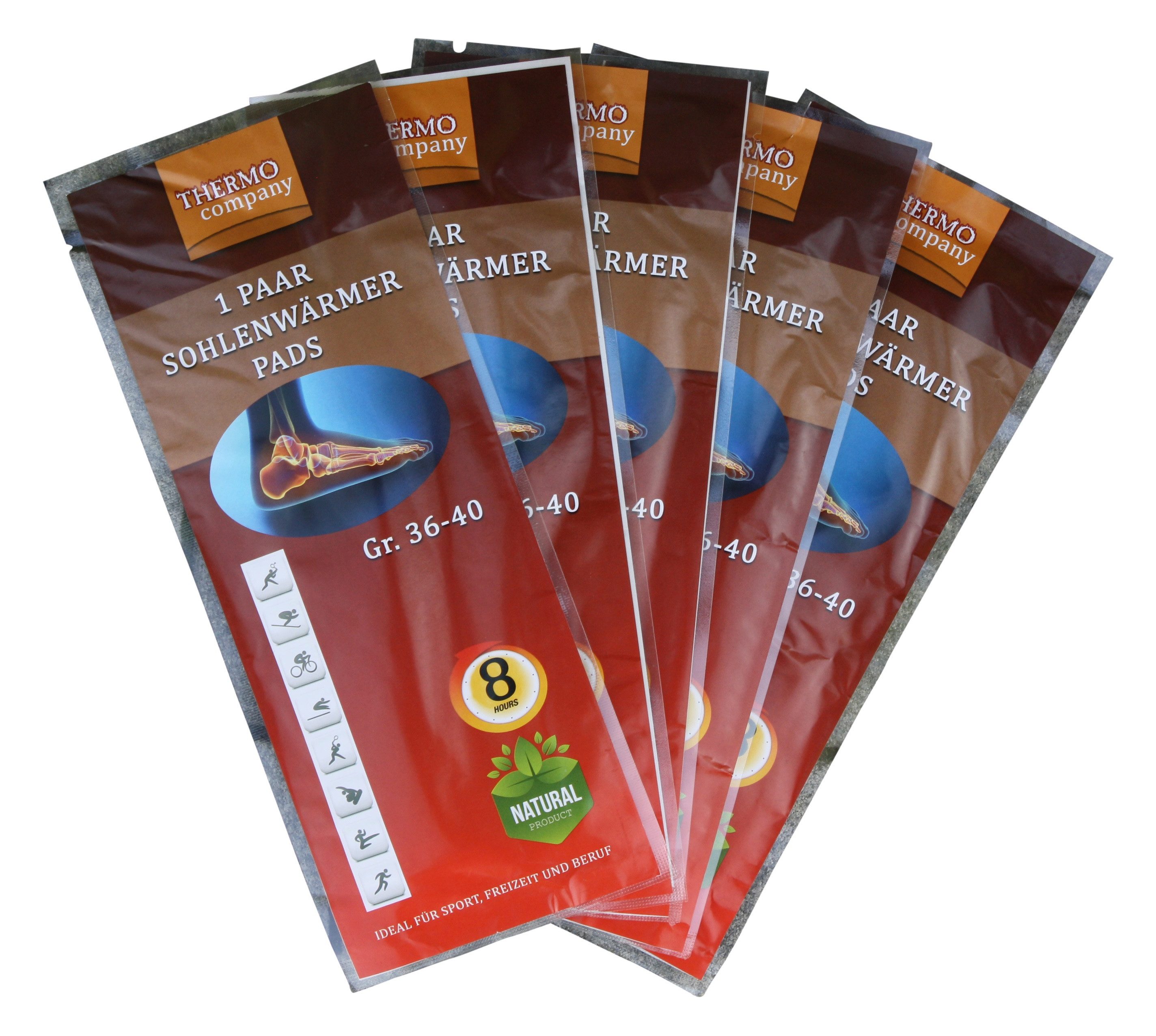 THERMO company Fußwärmer Sohlenwärmer, Wärmesohlen für Schuhe, klebend, Fußwärmer Pads, 20-tlg., bis zu 8 Stunden Wärme