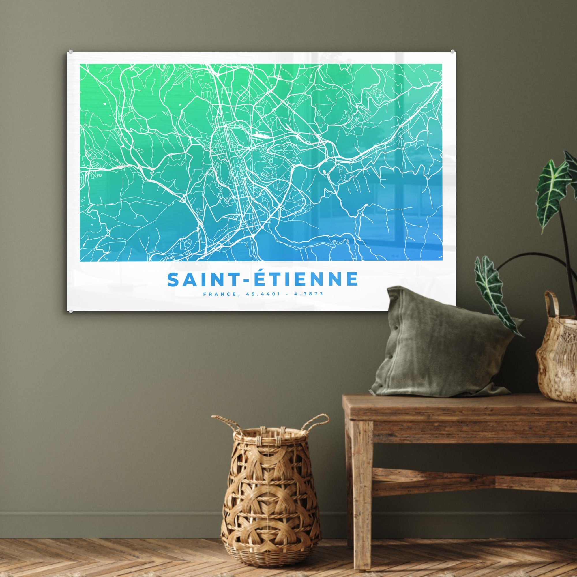 Frankreich Acrylglasbilder Saint MuchoWow St), Stadtplan, (1 - - Wohnzimmer & Schlafzimmer Étienne Acrylglasbild