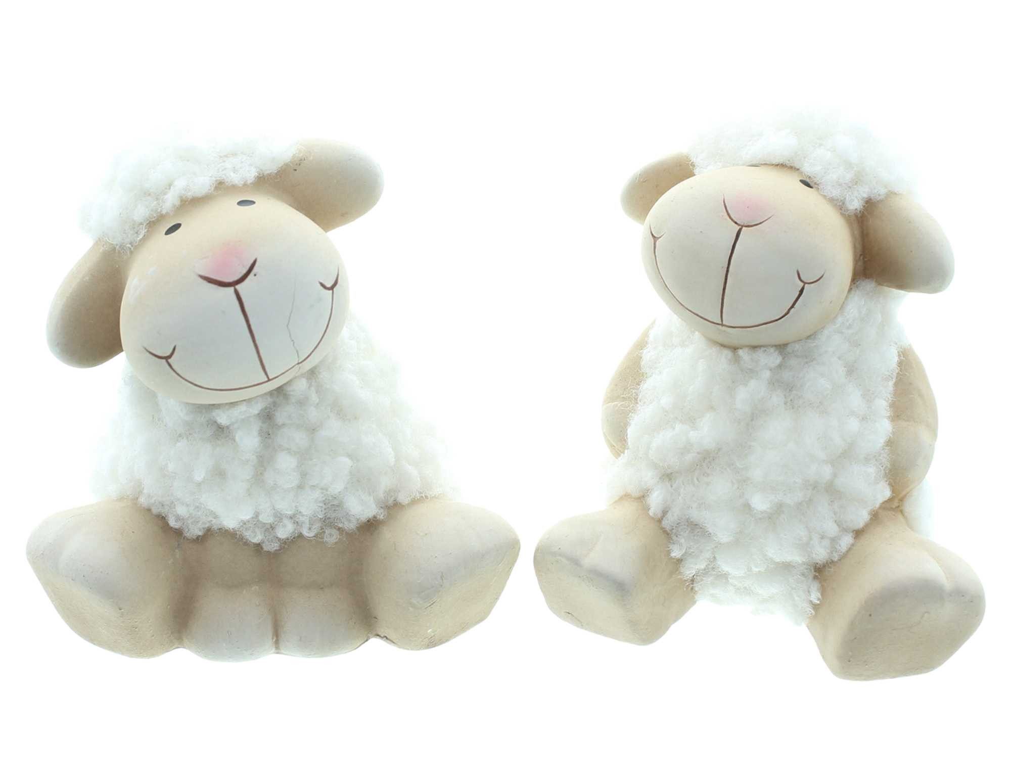 Dekoleidenschaft Dekofigur "Schaf" aus Terracotta & Wolle, Schäfchen, Osterdeko, Lamm, Osterfigur (2 St., im Set)