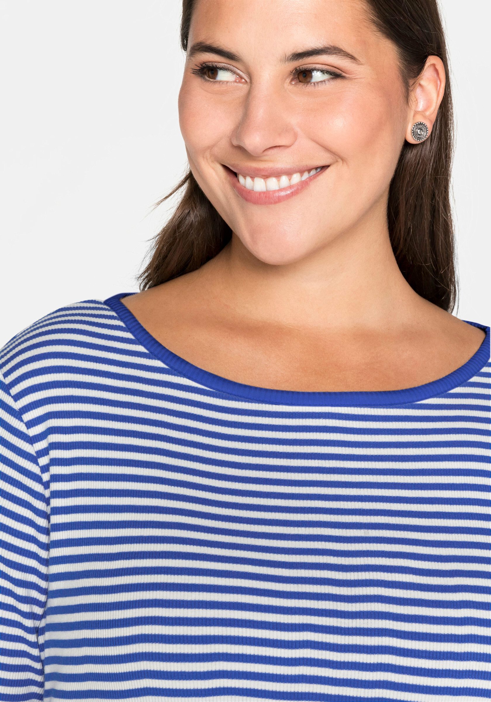 Sheego T-Shirt 3/4-Arm-Shirt 3/4-Arm aus Rippware mit garngefärbten Ringeln – Bild 5 von 5