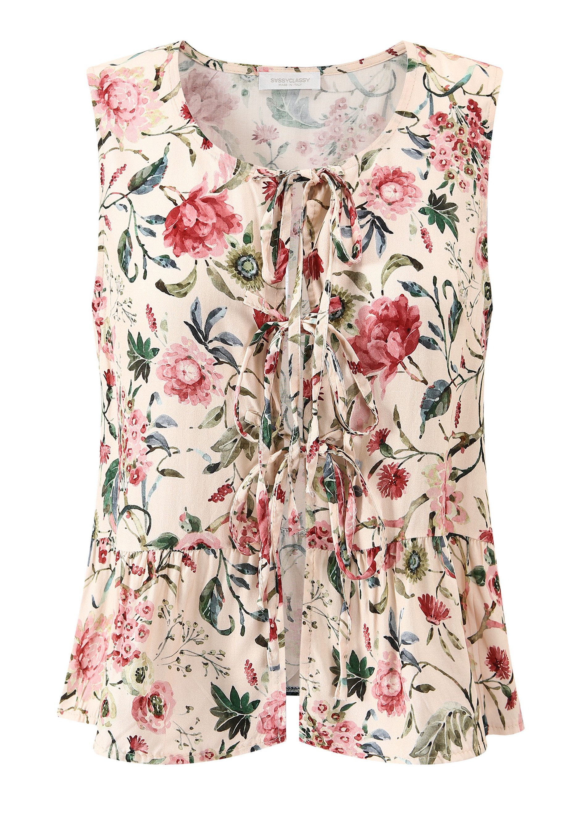 SASSYCLASSY T-Shirt Ärmelloses Top Damen mit Bindebändern und Print Luftige günstig online kaufen