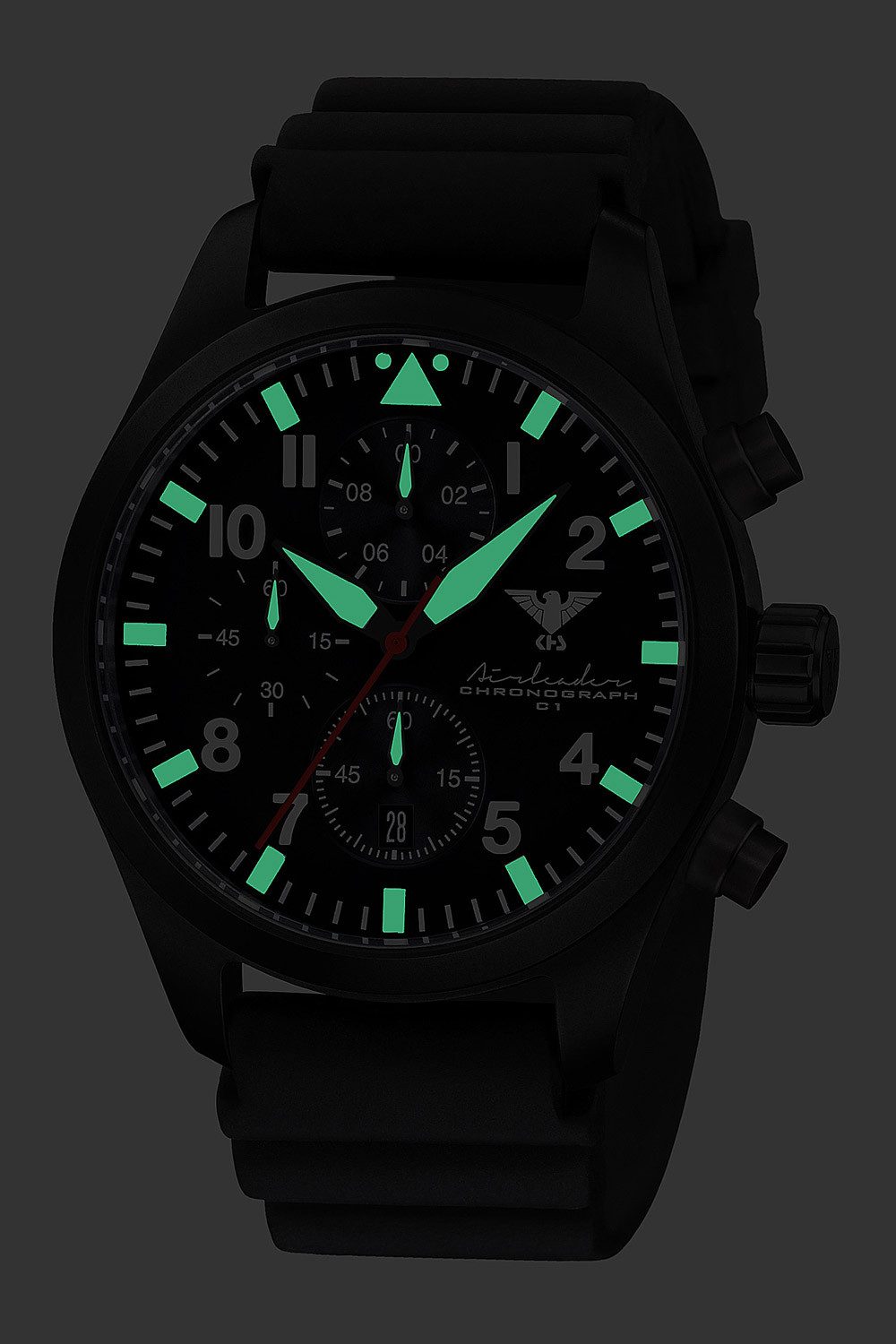 KHS Quarzuhr AIRBSC.DB, Herrenuhr Airleader Chronograph Schwarz mit Taucherband
