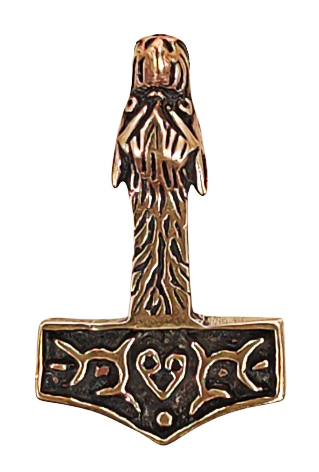 Nr. of Leather Kettenanhänger Bronze 74 Kiss Thorshammer Mjölnir Thorhammer Anhänger Wolf Thor Wolfskopf