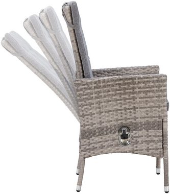 KONIFERA Garten-Essgruppe Belluno, (Set, 21-tlg., 10x Sessel, 1x AZ-Tisch 179-300x73/89cm, inkl. Auflagen, Polyrattan), 2 der 10 Sessel stufenlos verstellbar, Tischplatte aus Sicherheitsglas